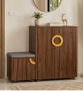 Ariel 23-Pairs 3 Door Shoe Cabinet with Seating | Walnut Finish