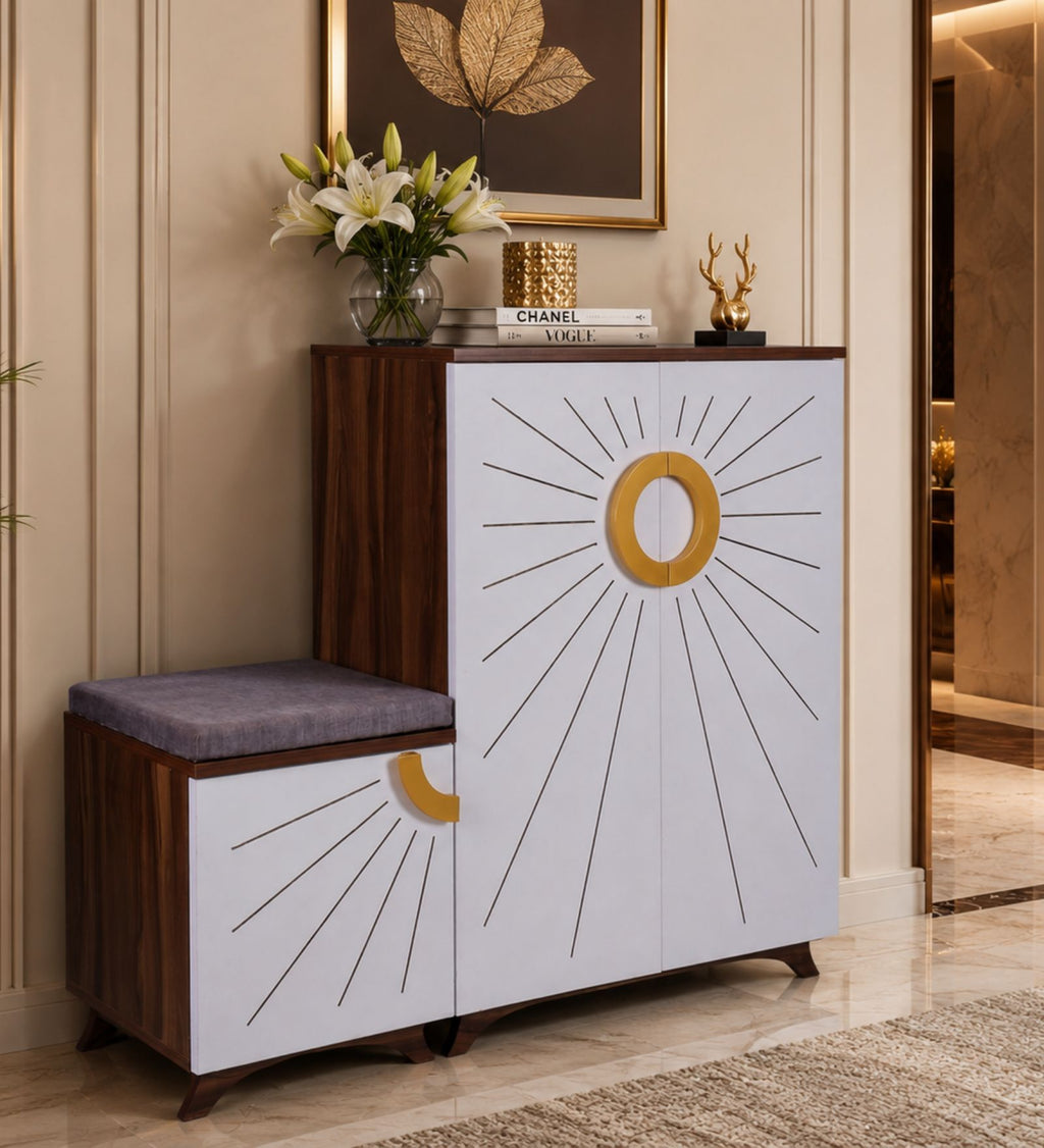Ariel 23-Pairs 3 Door Shoe Cabinet with Seating | White Finish