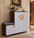 Ariel 23-Pairs 3 Door Shoe Cabinet with Seating | White Finish