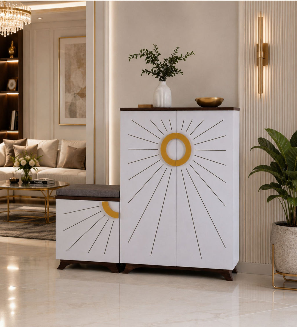 Ariel 23-Pairs 3 Door Shoe Cabinet with Seating | White Finish