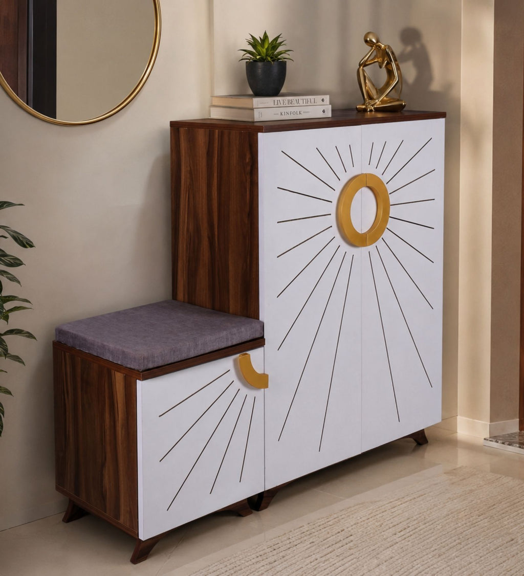 Ariel 23-Pairs 3 Door Shoe Cabinet with Seating | White Finish