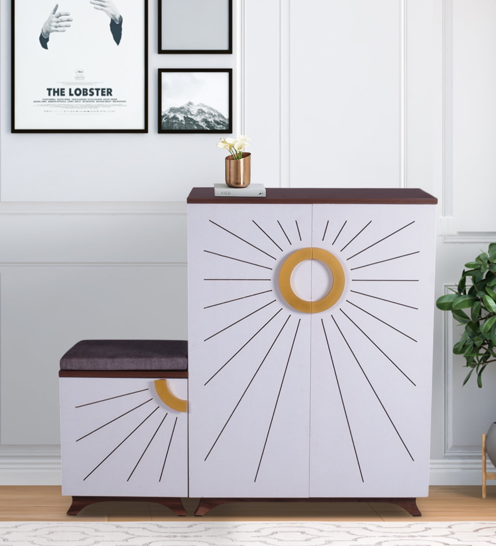 Ariel 23-Pairs 3 Door Shoe Cabinet with Seating | White Finish