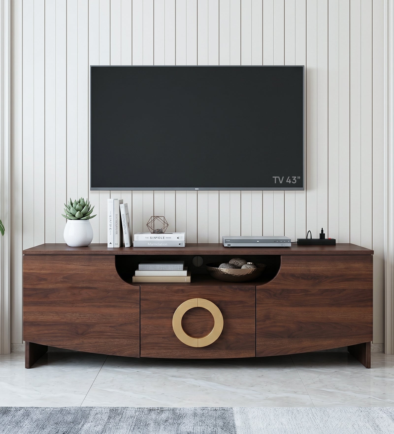 RayTrees Golden Handle TV Unit | Wood Finish