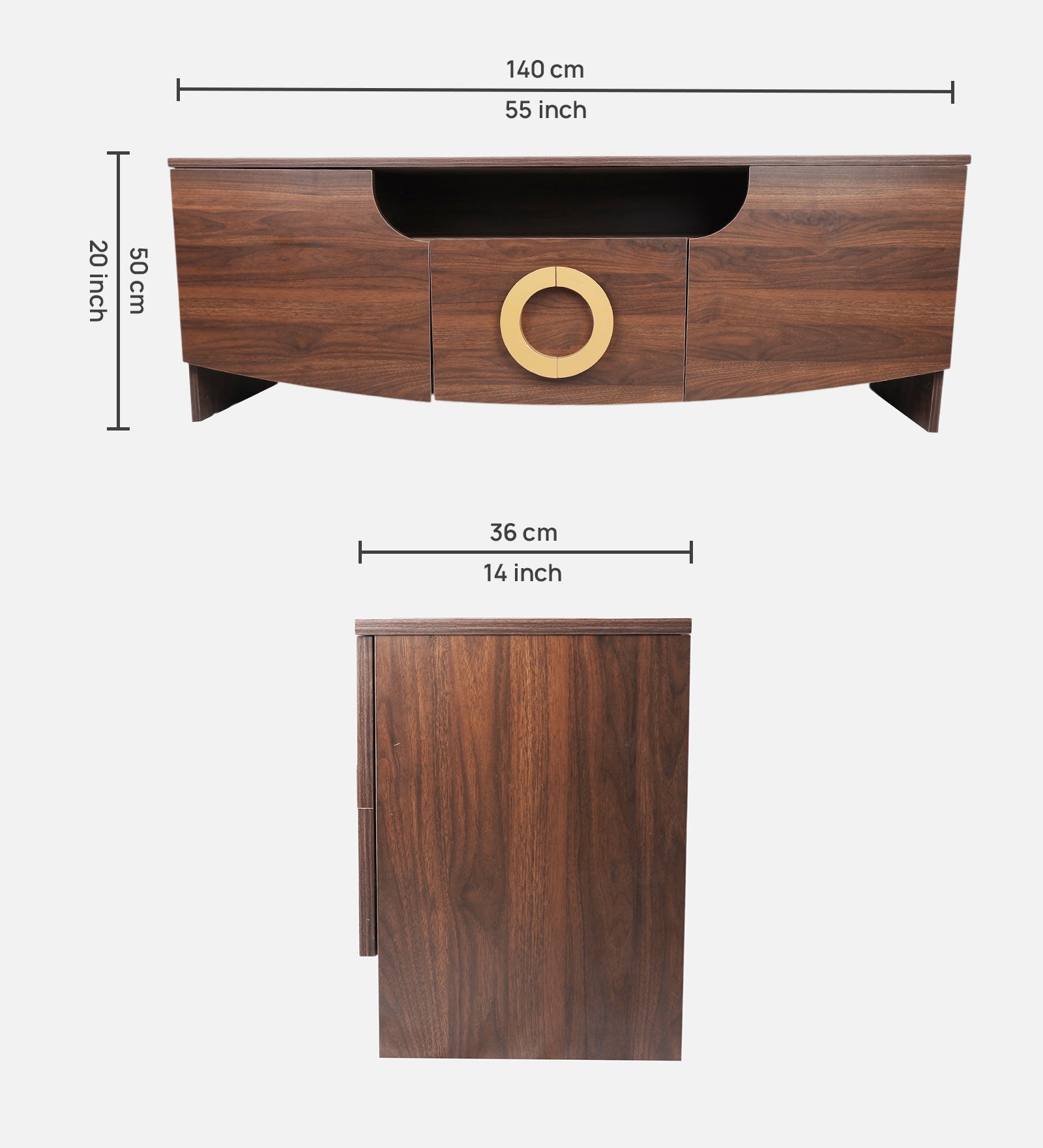 RayTrees Golden Handle TV Unit | Wood Finish