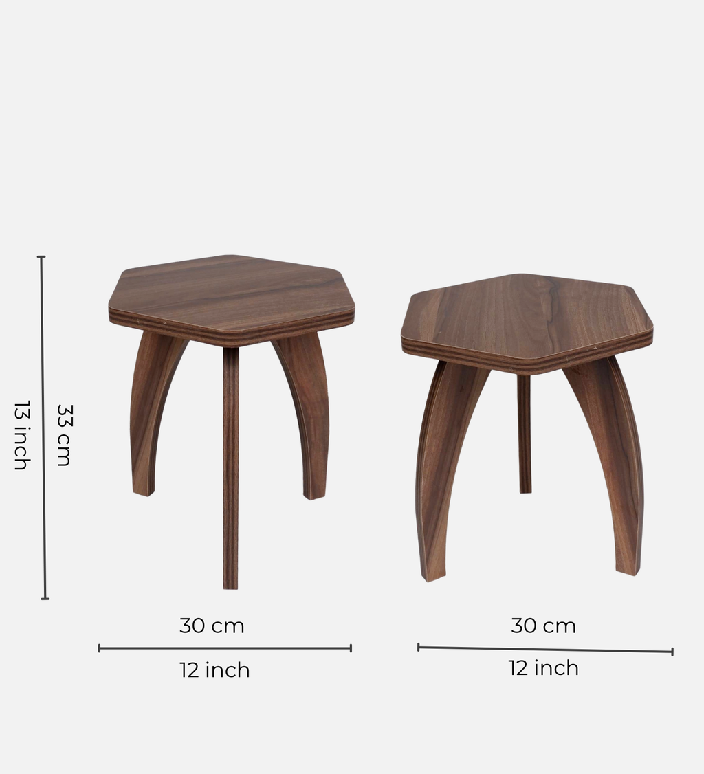 RayTrees Hexa Table | Walnut Finish Stool &amp; Side Table