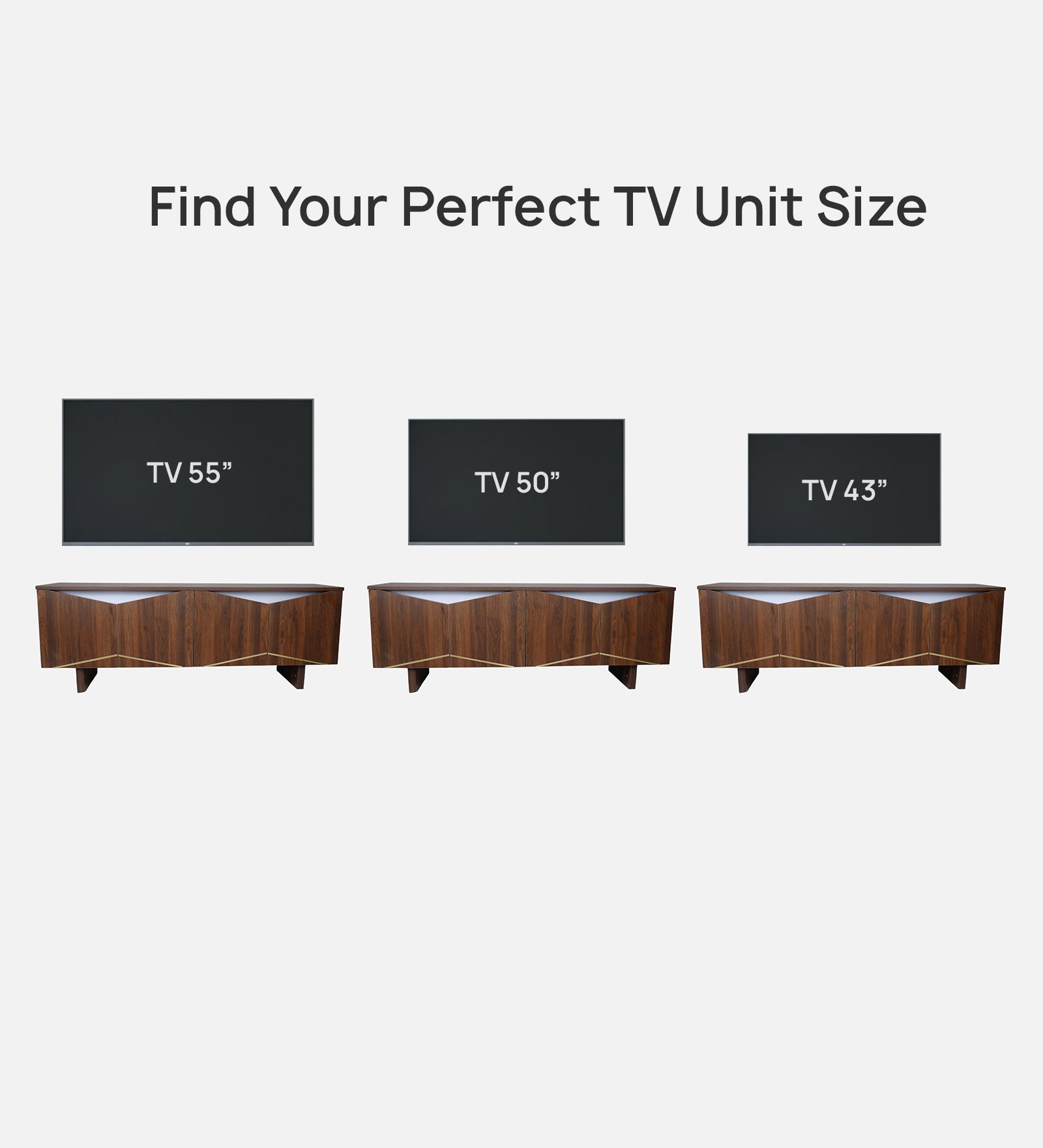 RayTrees Hexagonal Golden Strip TV Unit | Walnut Finish