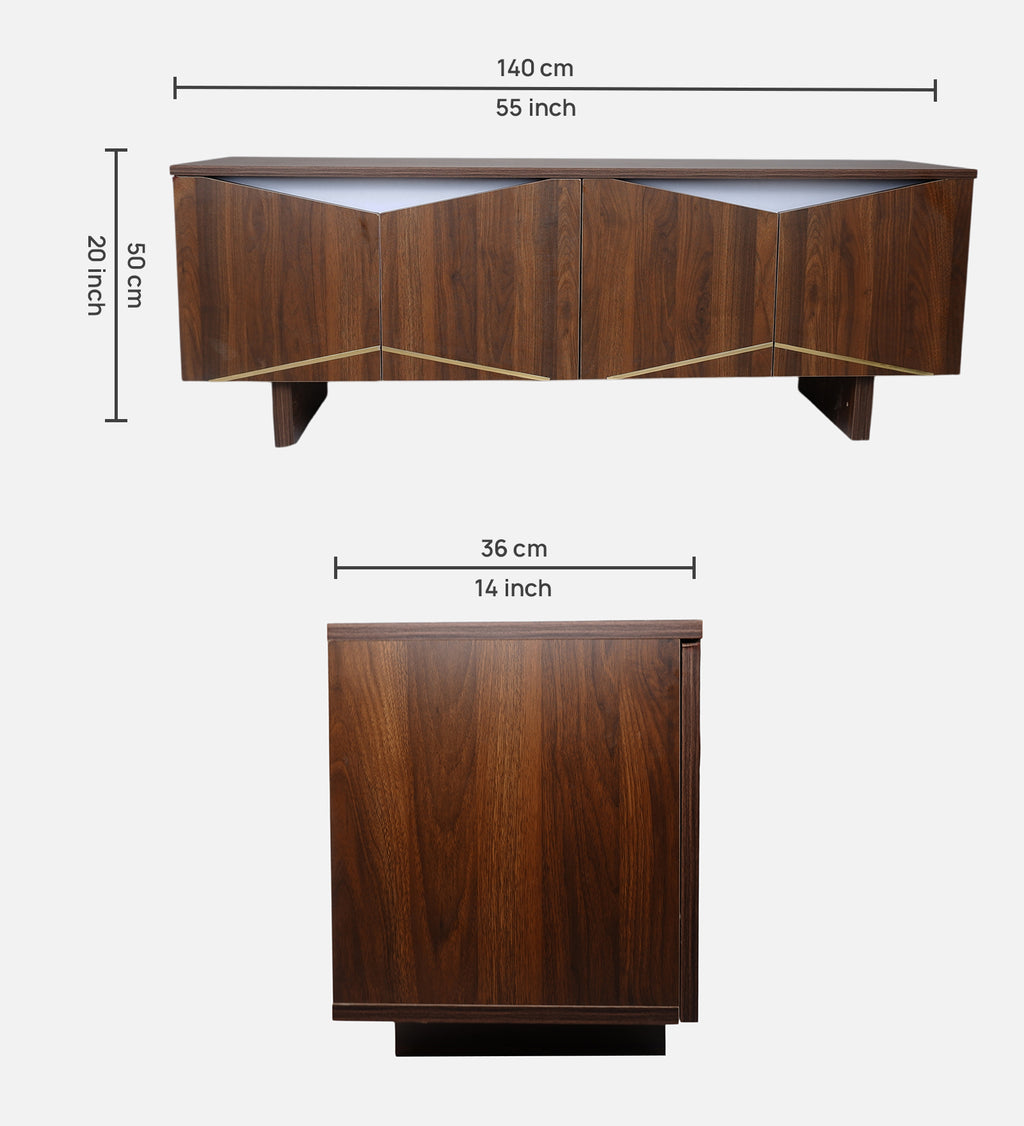 RayTrees Hexagonal Golden Strip TV Unit | Walnut Finish