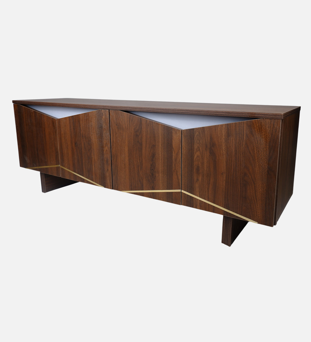 RayTrees Hexagonal Golden Strip TV Unit | Walnut Finish