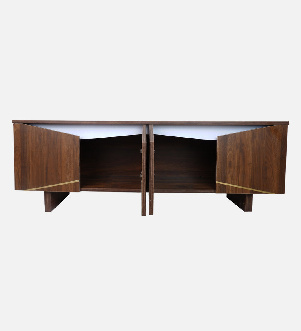 RayTrees Hexagonal Golden Strip TV Unit | Walnut Finish