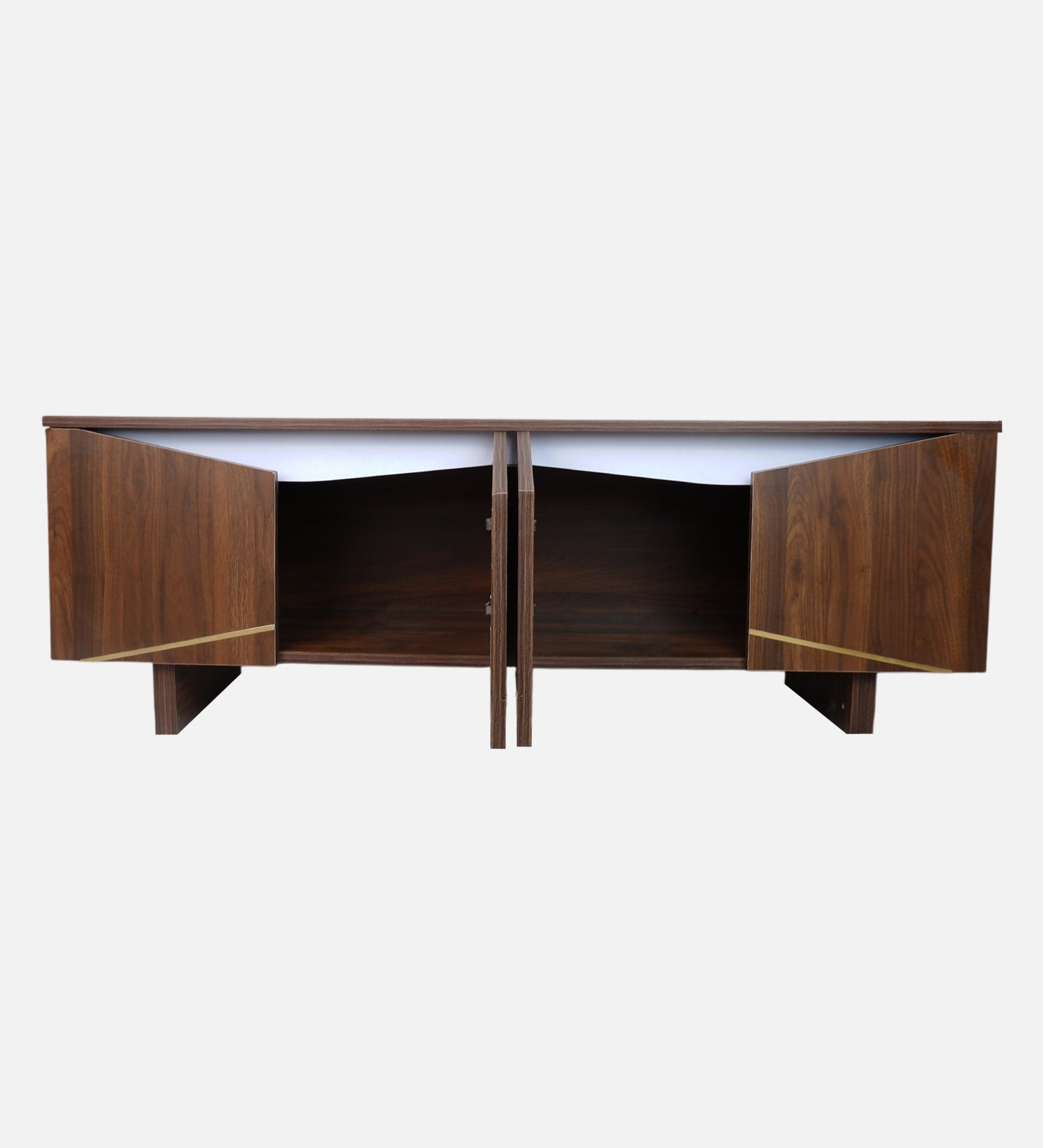 RayTrees Hexagonal Golden Strip TV Unit | Walnut Finish