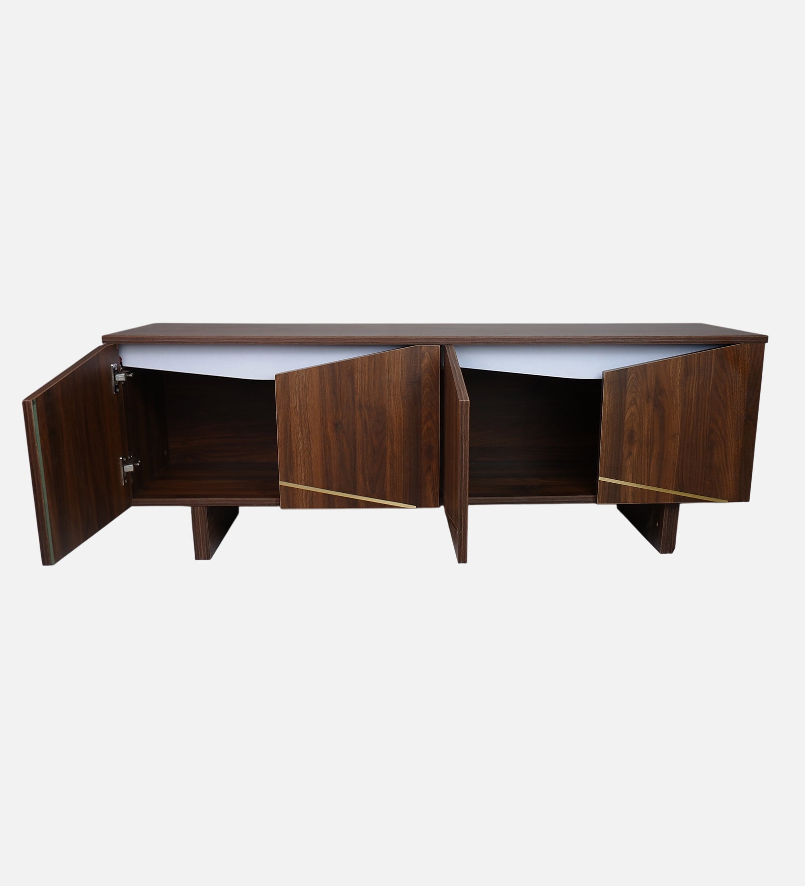 RayTrees Hexagonal Golden Strip TV Unit | Walnut Finish