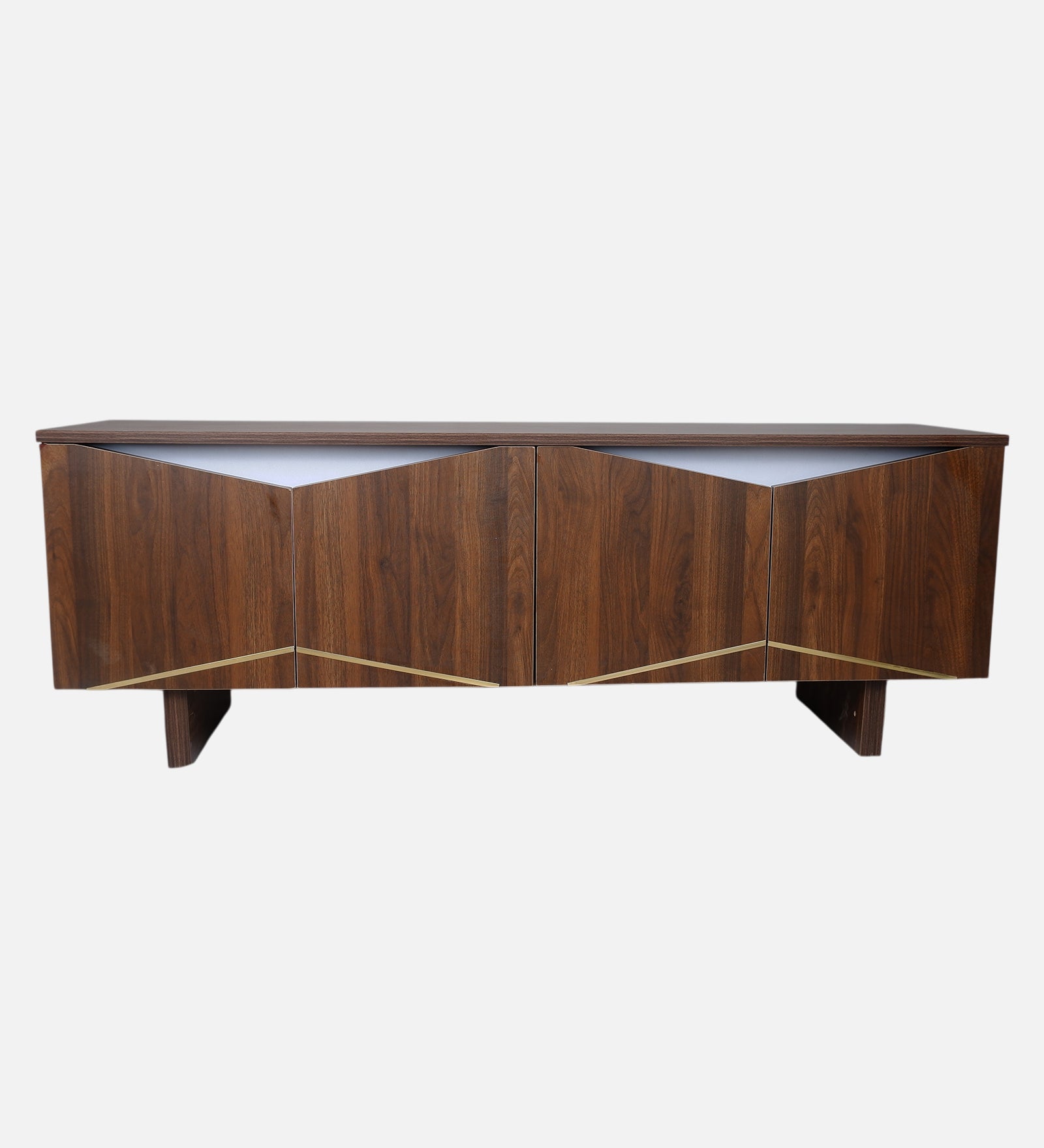 RayTrees Hexagonal Golden Strip TV Unit | Walnut Finish