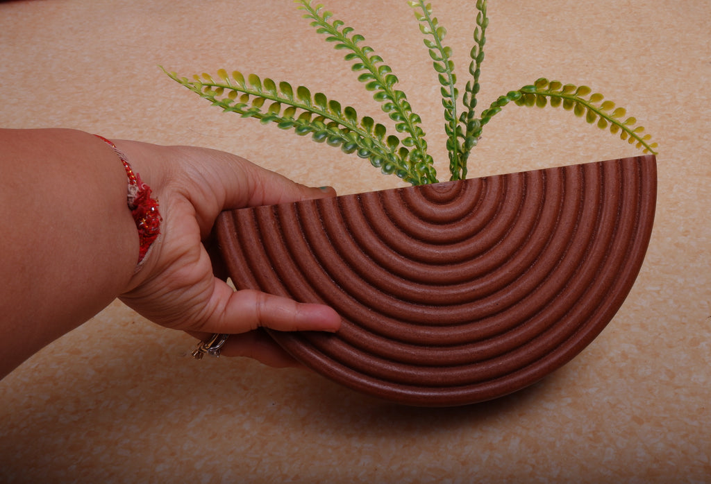 Set of Two Wooden Planters - Walnut Finish - in-use lifestyle shot
