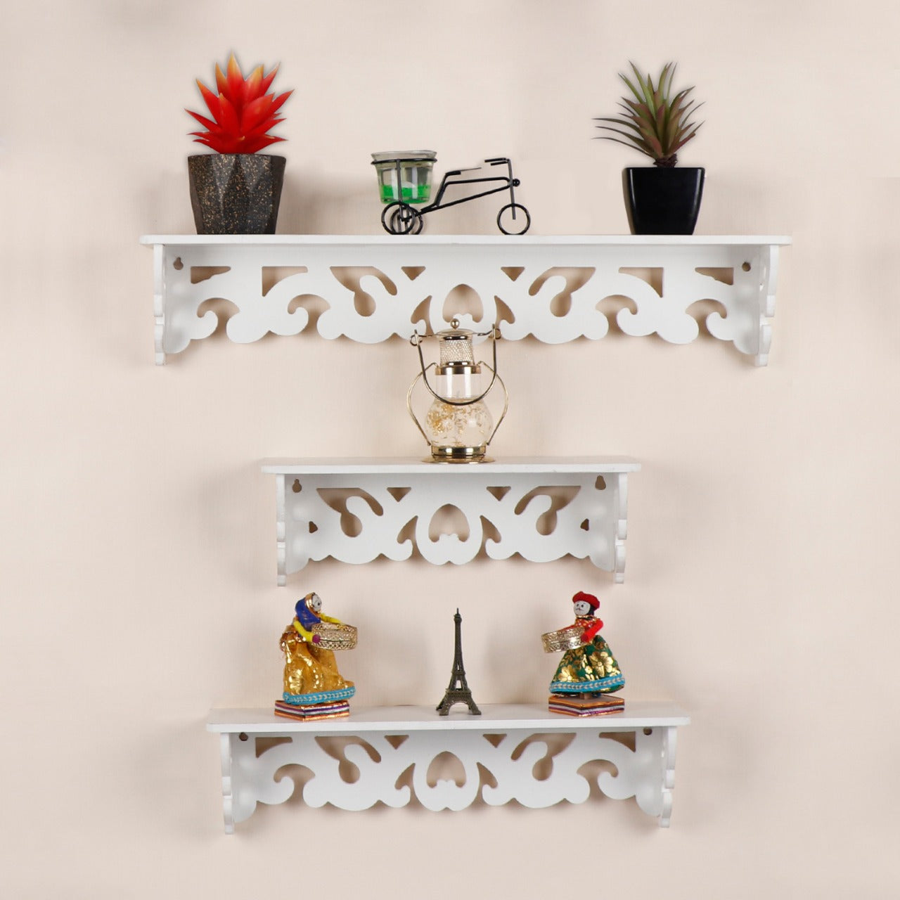3-Shelf Wall Decor Shelf - Brown Finish - additional angle 4