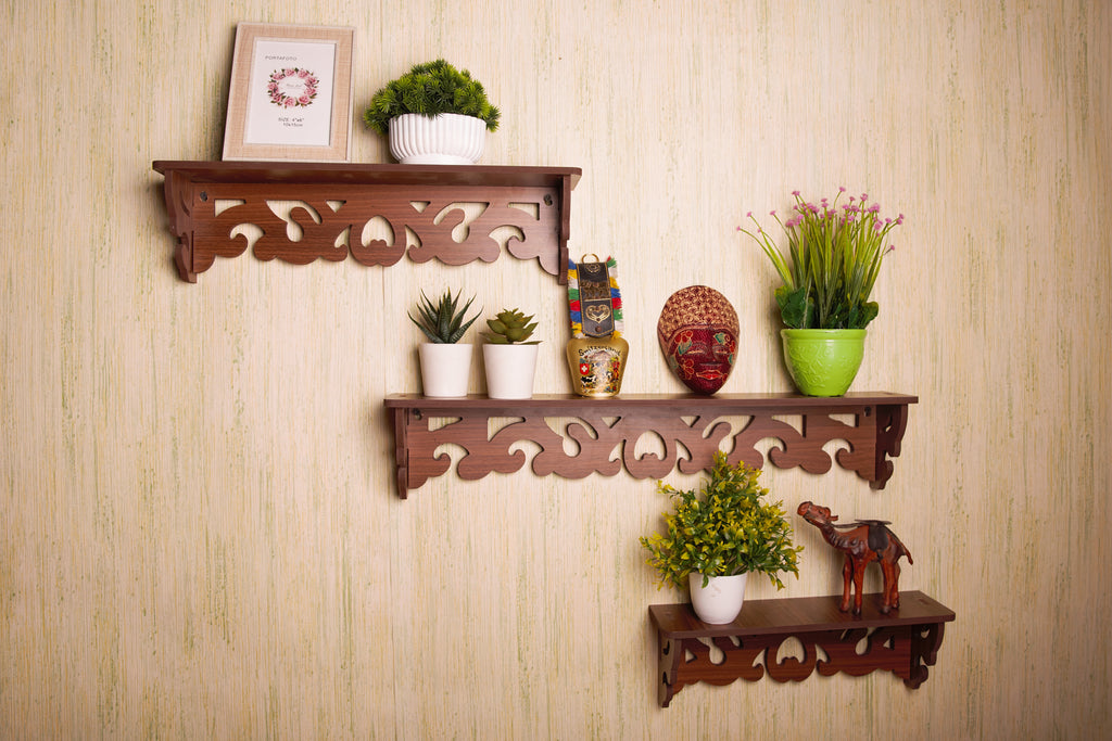3-Shelf Wall Decor Shelf - Brown Finish - additional angle
