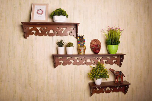 3-Shelf Wall Decor Shelf - Brown Finish - additional angle
