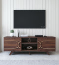 RayTrees Curved Strip Handle TV Unit | Walnut Finish