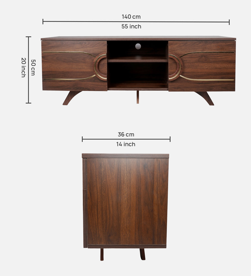RayTrees Curved Strip Handle TV Unit | Walnut Finish