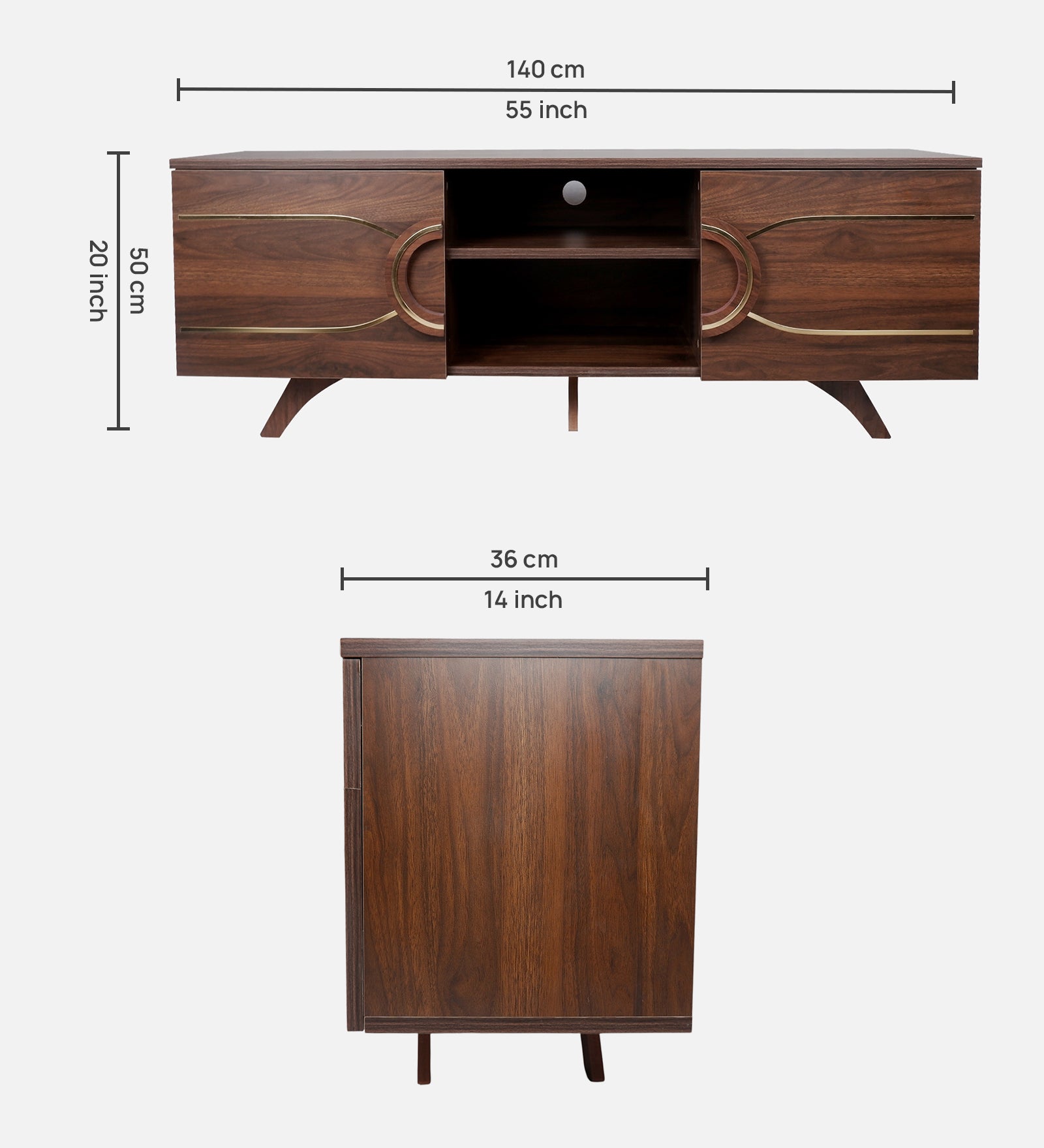 RayTrees Curved Strip Handle TV Unit | Walnut Finish