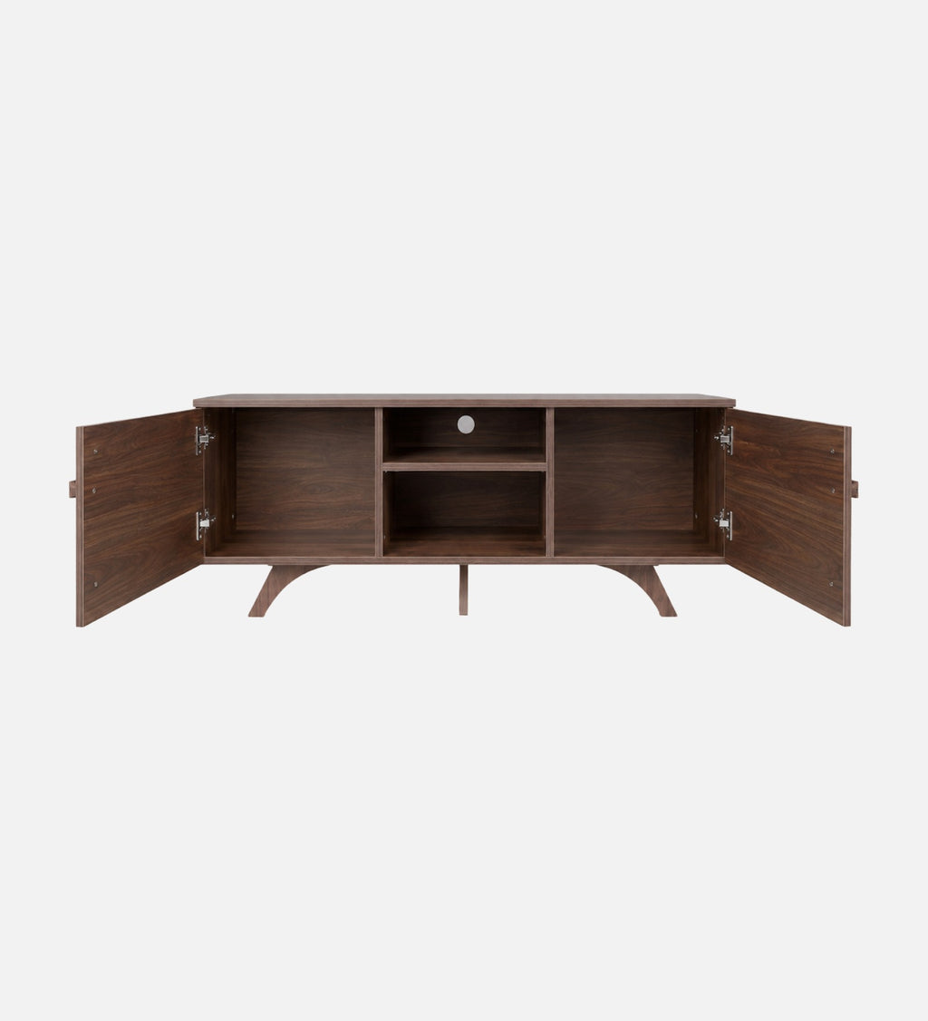 RayTrees Curved Strip Handle TV Unit | Walnut Finish