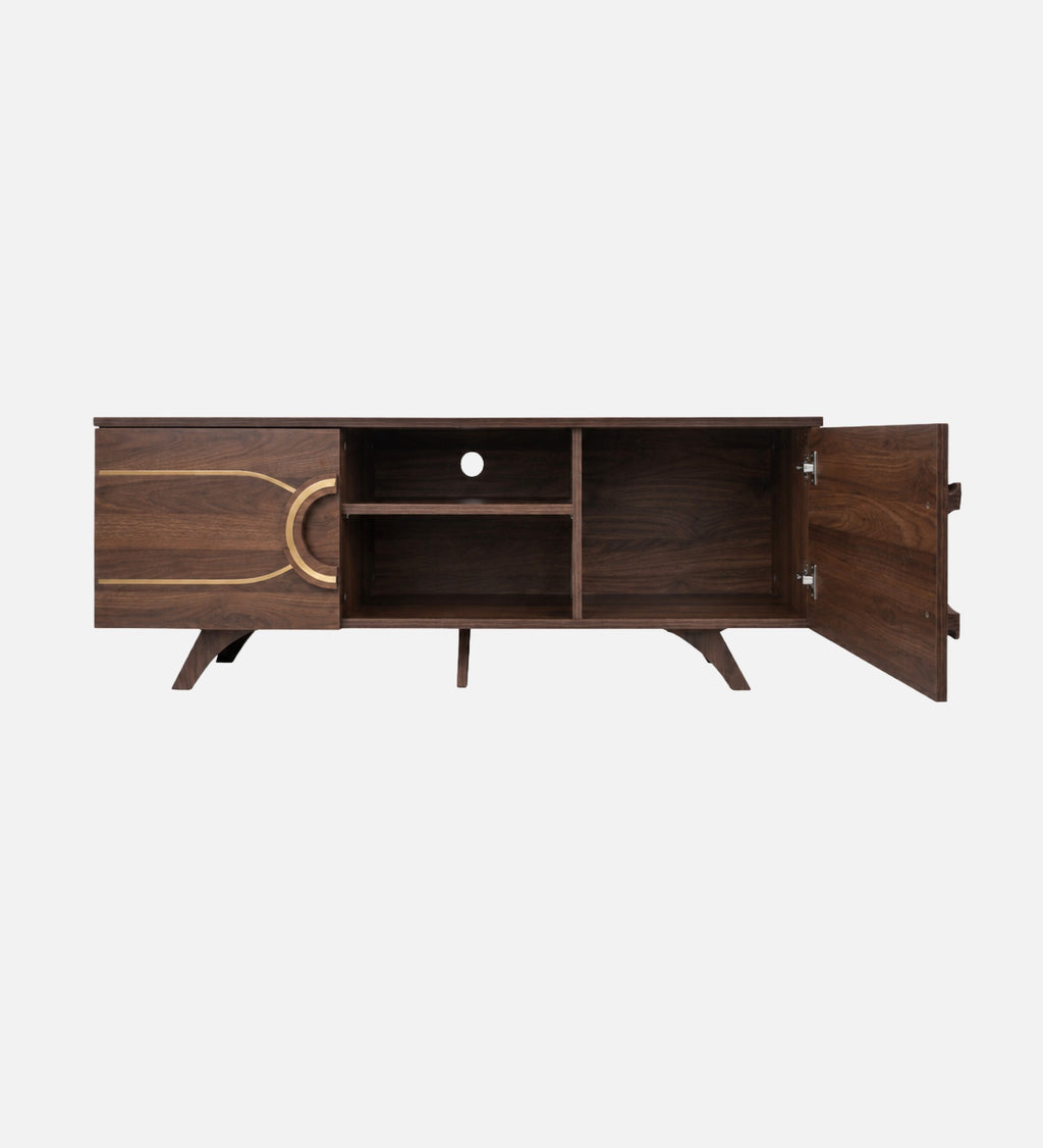 RayTrees Curved Strip Handle TV Unit | Walnut Finish