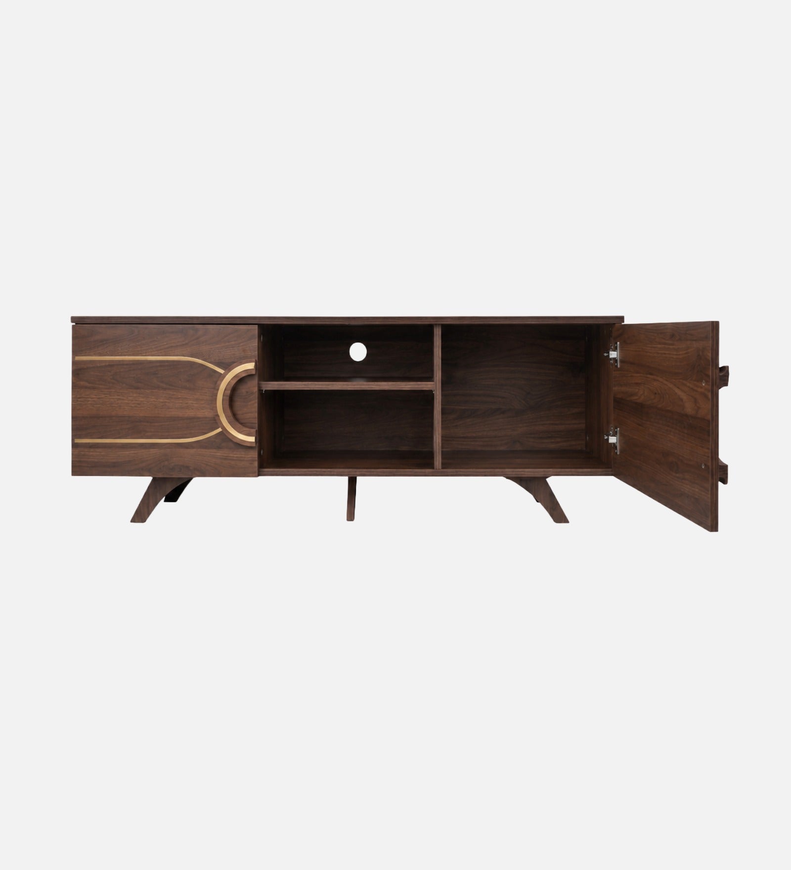 RayTrees Curved Strip Handle TV Unit | Walnut Finish