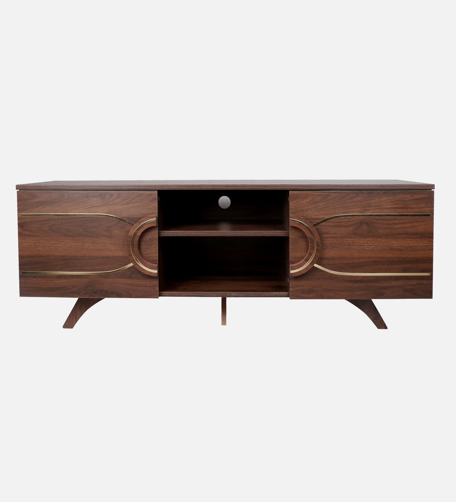 RayTrees Curved Strip Handle TV Unit | Walnut Finish