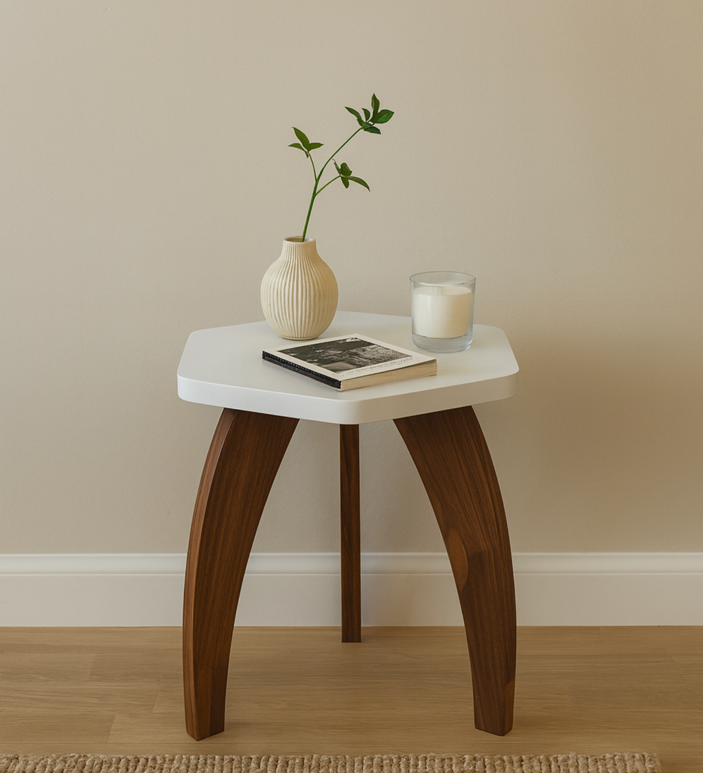 RayTrees Hexa Table | White Finish Stool &amp; Side Table