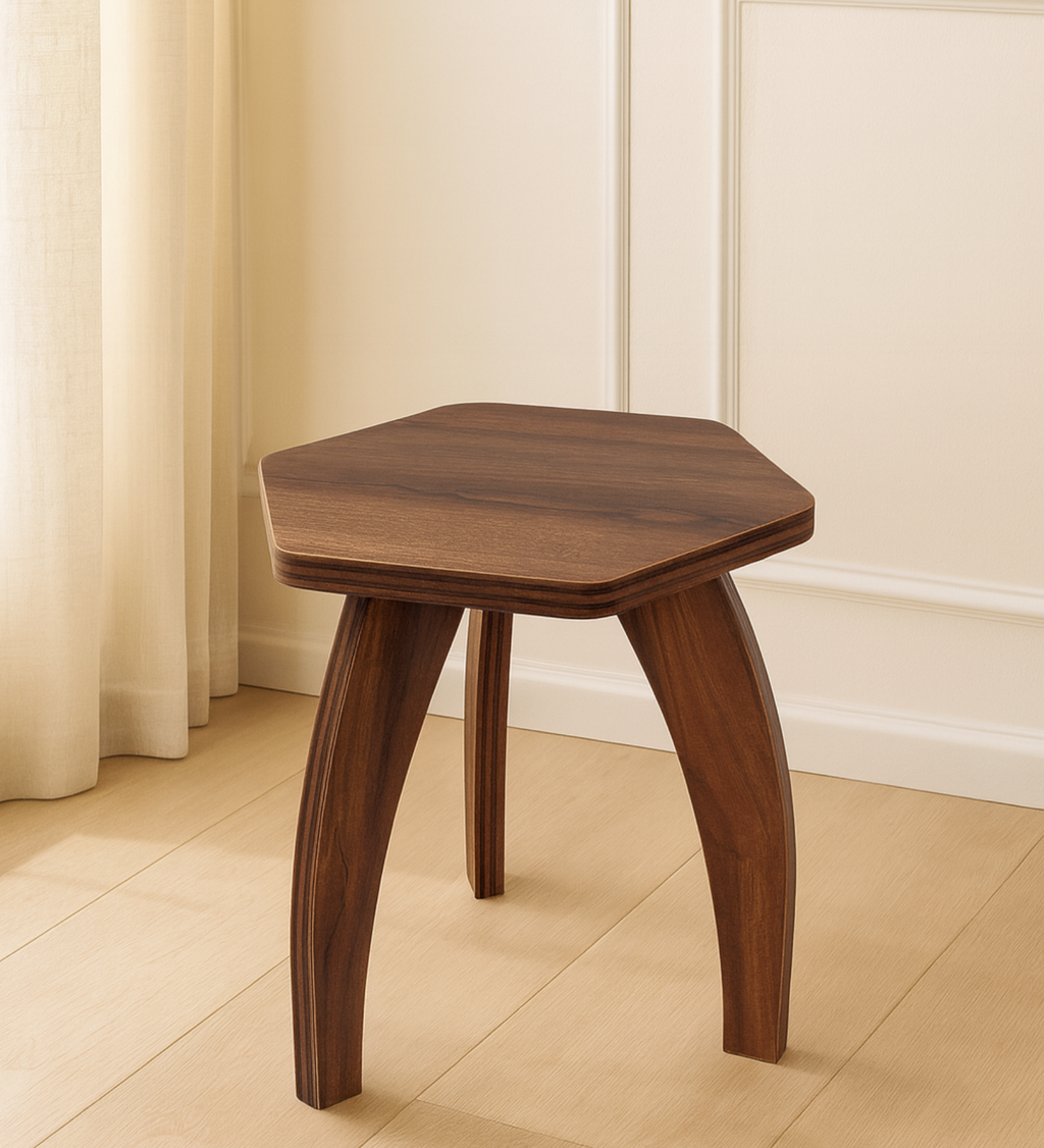 RayTrees Hexa Table | Walnut Finish Stool &amp; Side Table