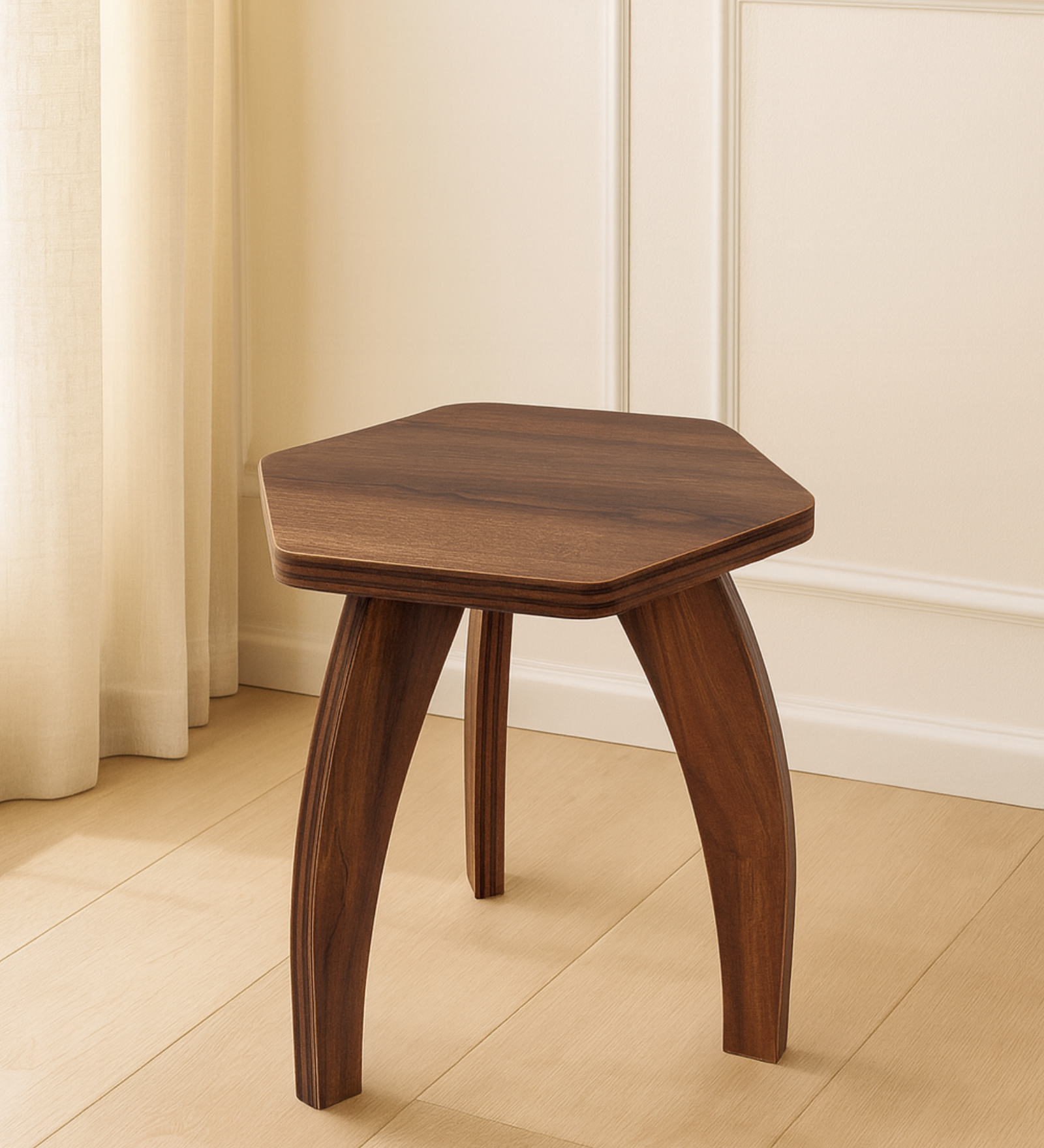 RayTrees Hexa Table | Walnut Finish Stool &amp; Side Table