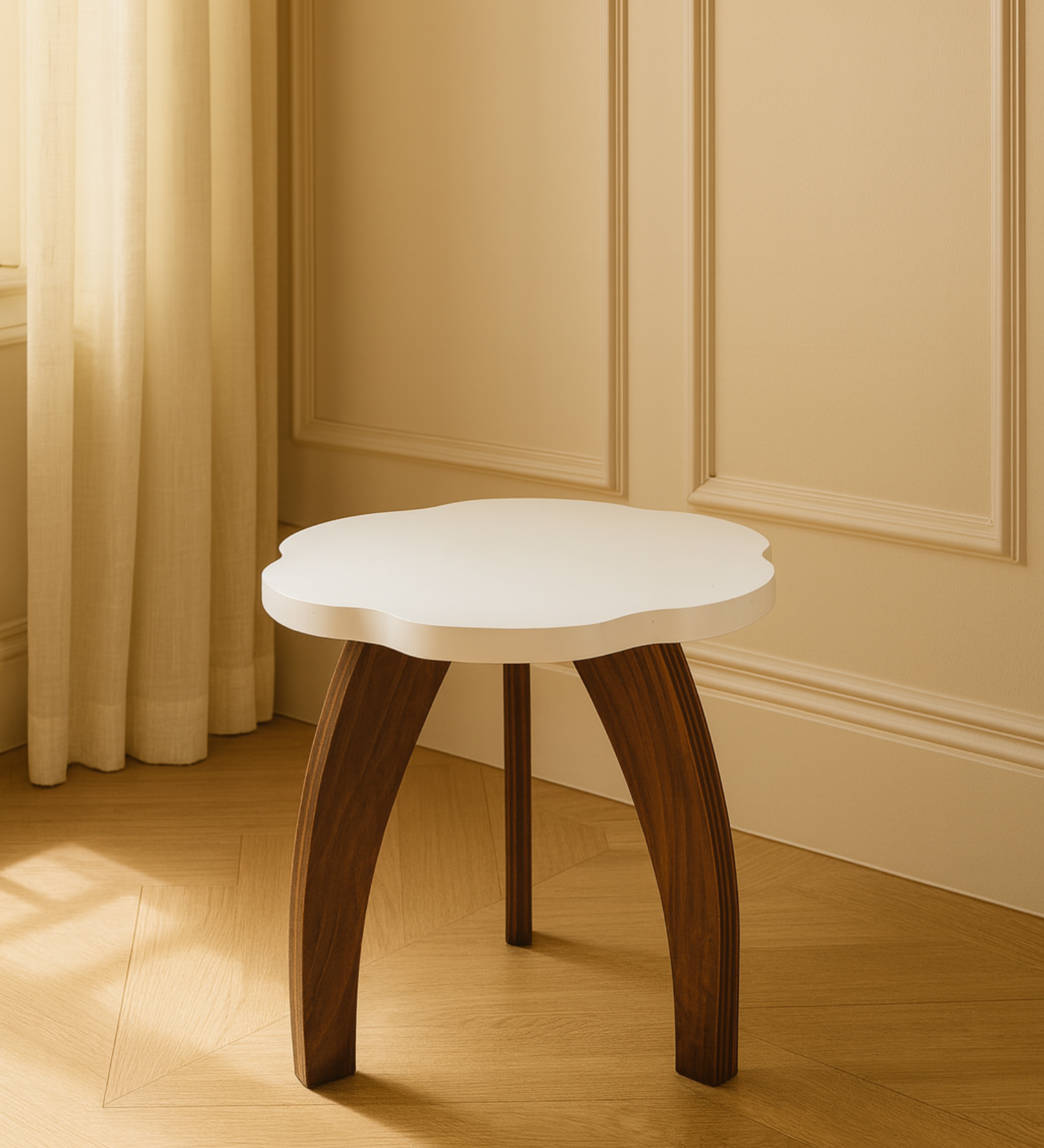 RayTrees Three Leg Wave Table | White Finish Stool