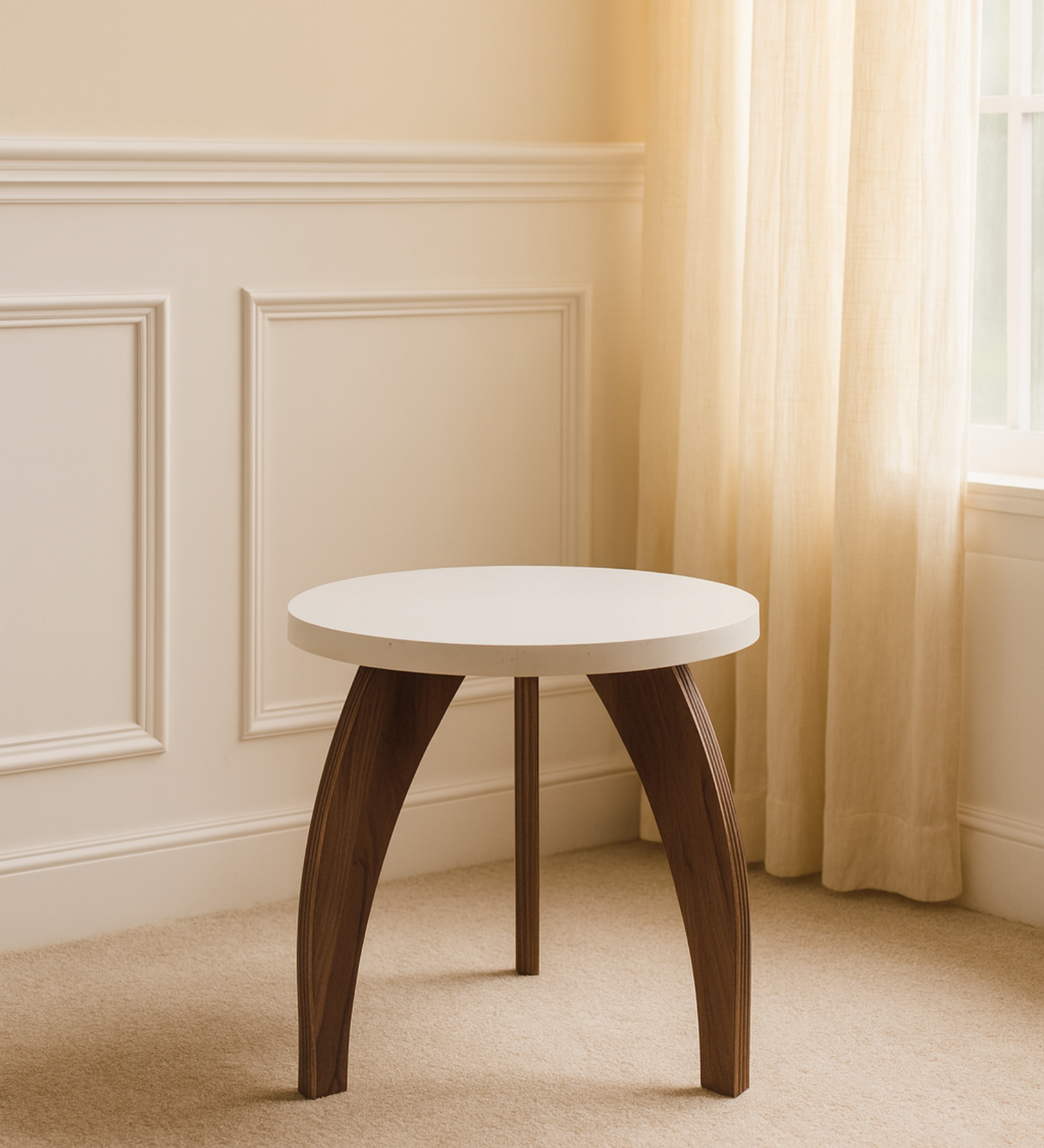 RayTrees Three Leg Round Table | White Finish Stool