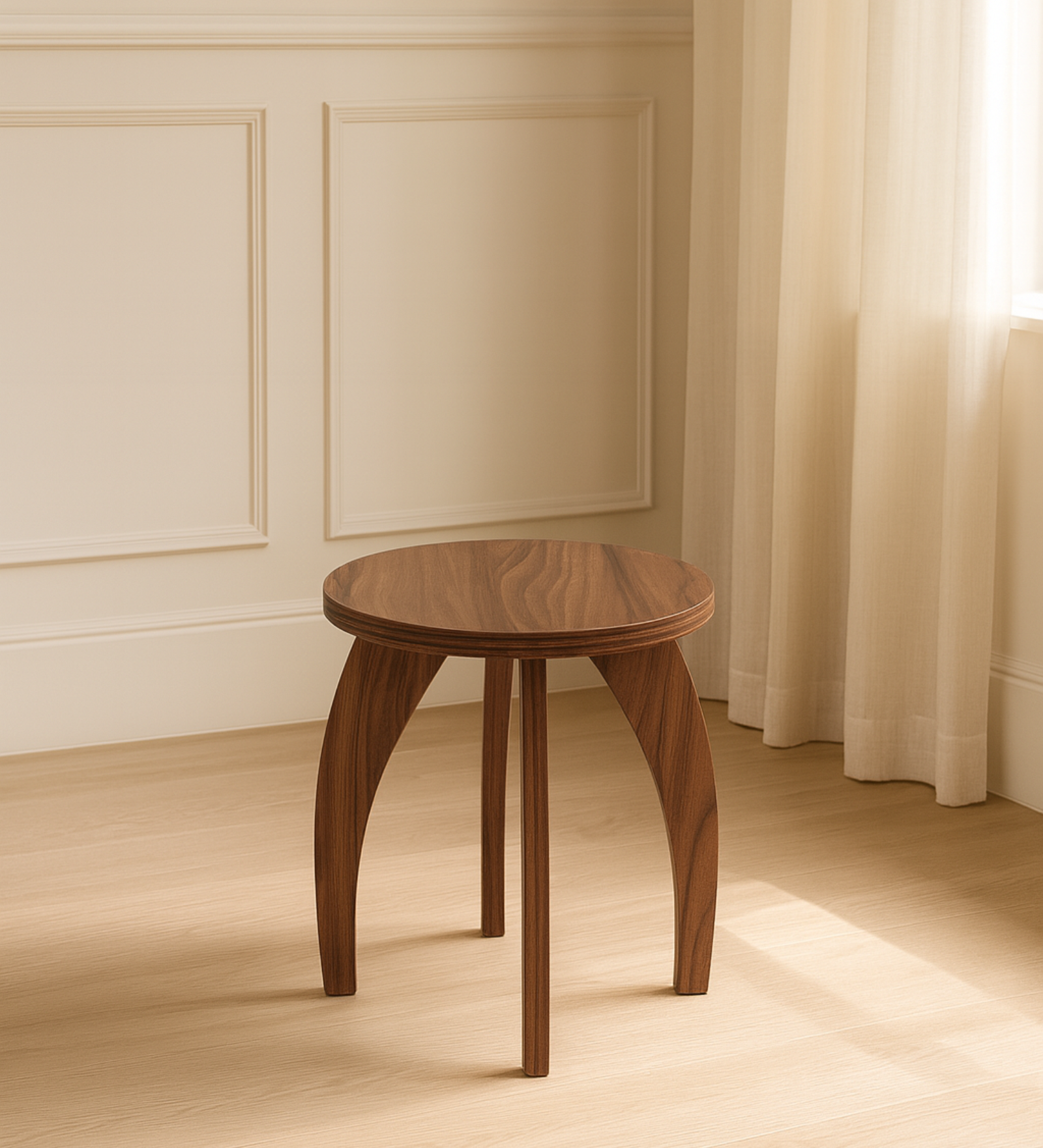 RayTrees Four Leg Round Table/Stool | Walnut Finish