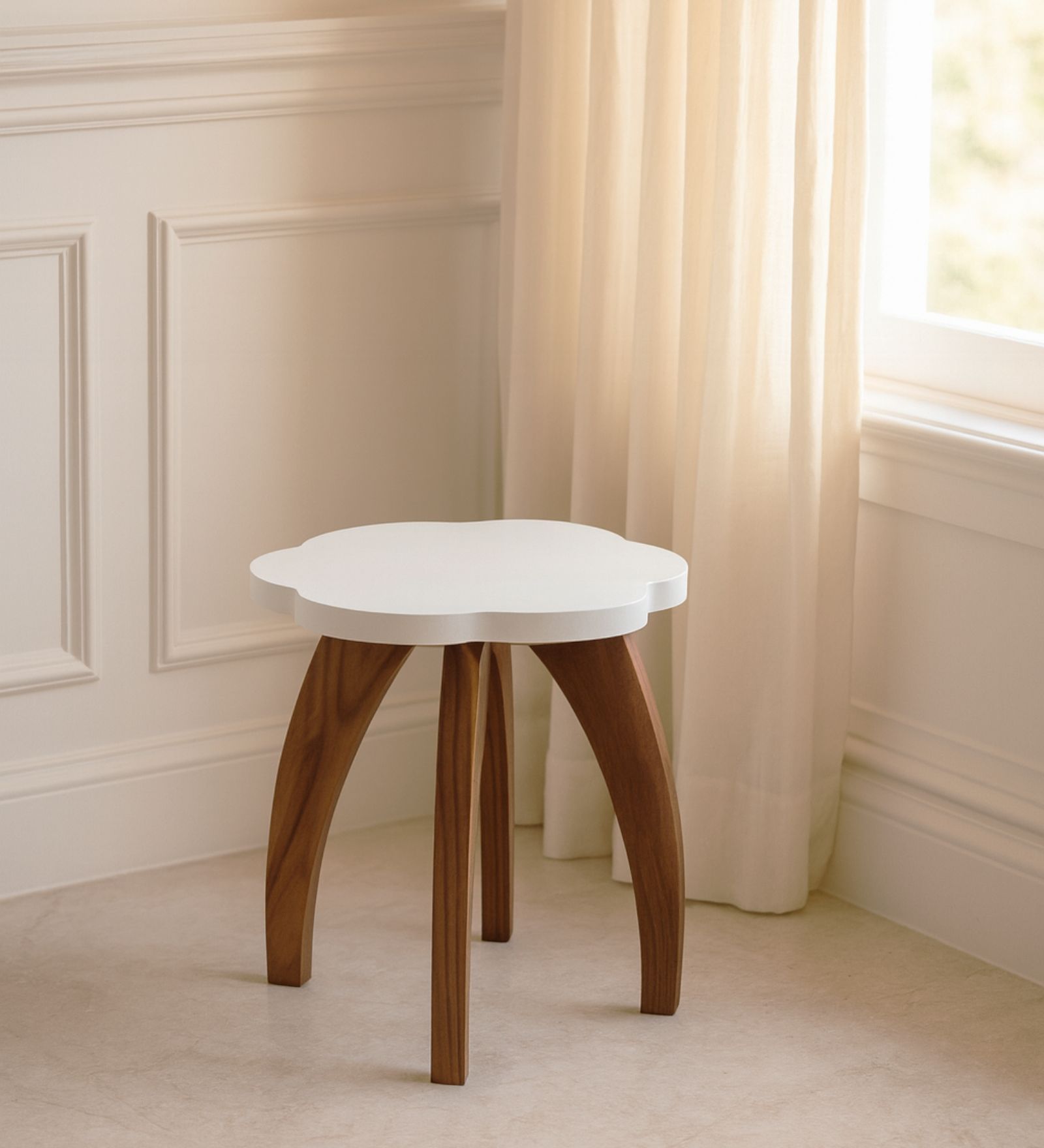 RayTrees Four Leg Wave Table/Stool | White Finish