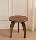 RayTrees Three Leg Round Table | Walnut Finish Stool