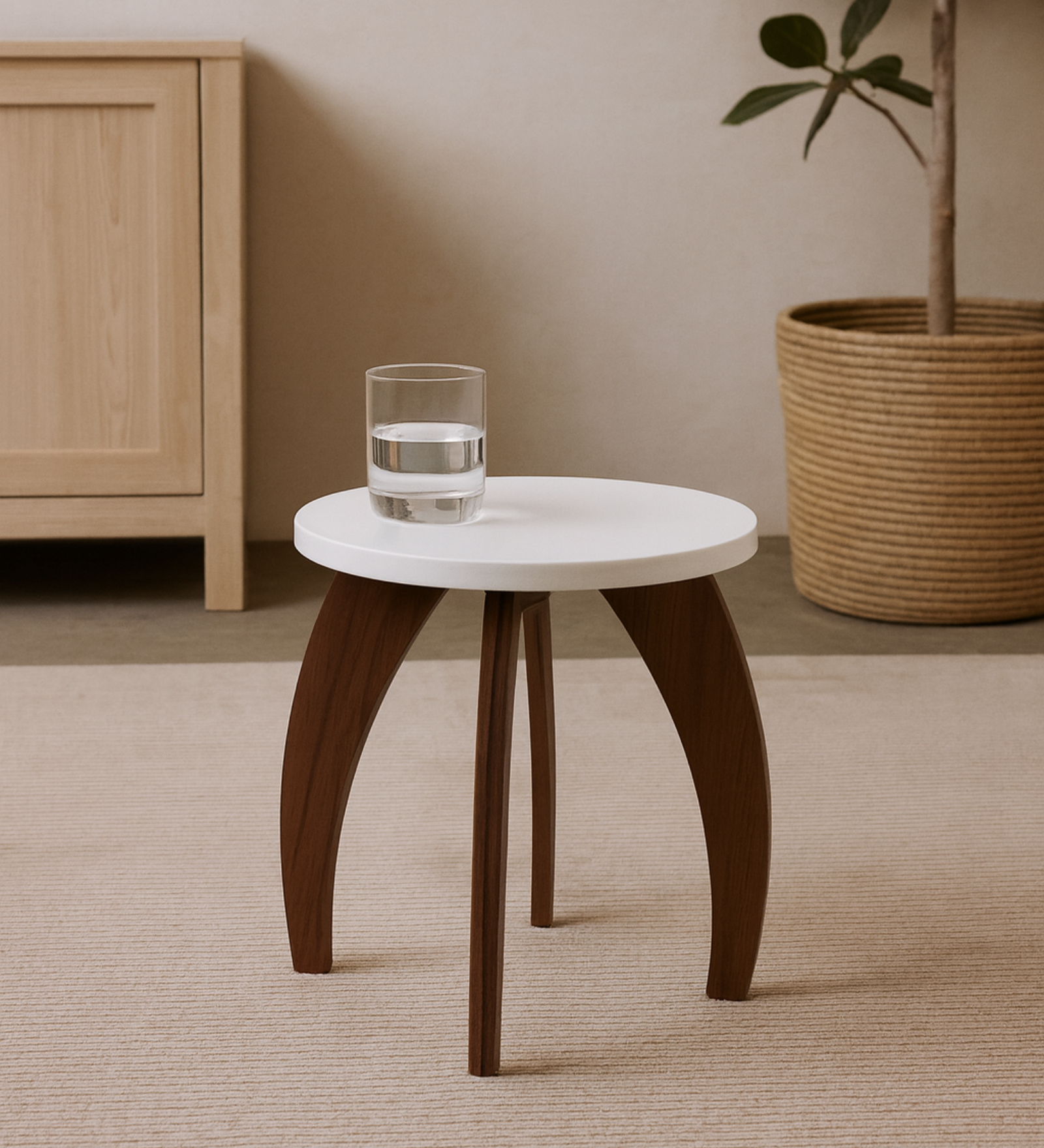 RayTrees Four Leg Round Table/Stool | White Finish