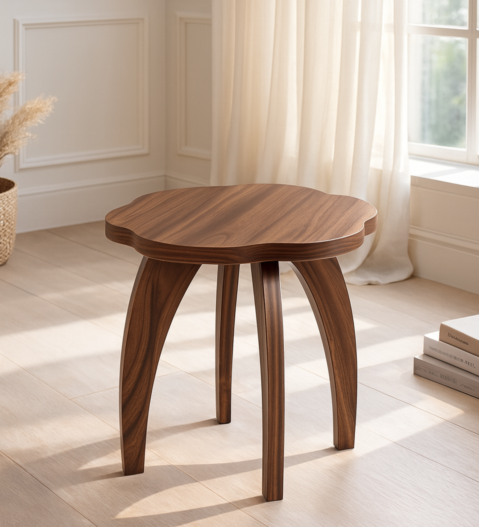 RayTrees Four Leg Wave Table/Stool | Walnut Finish