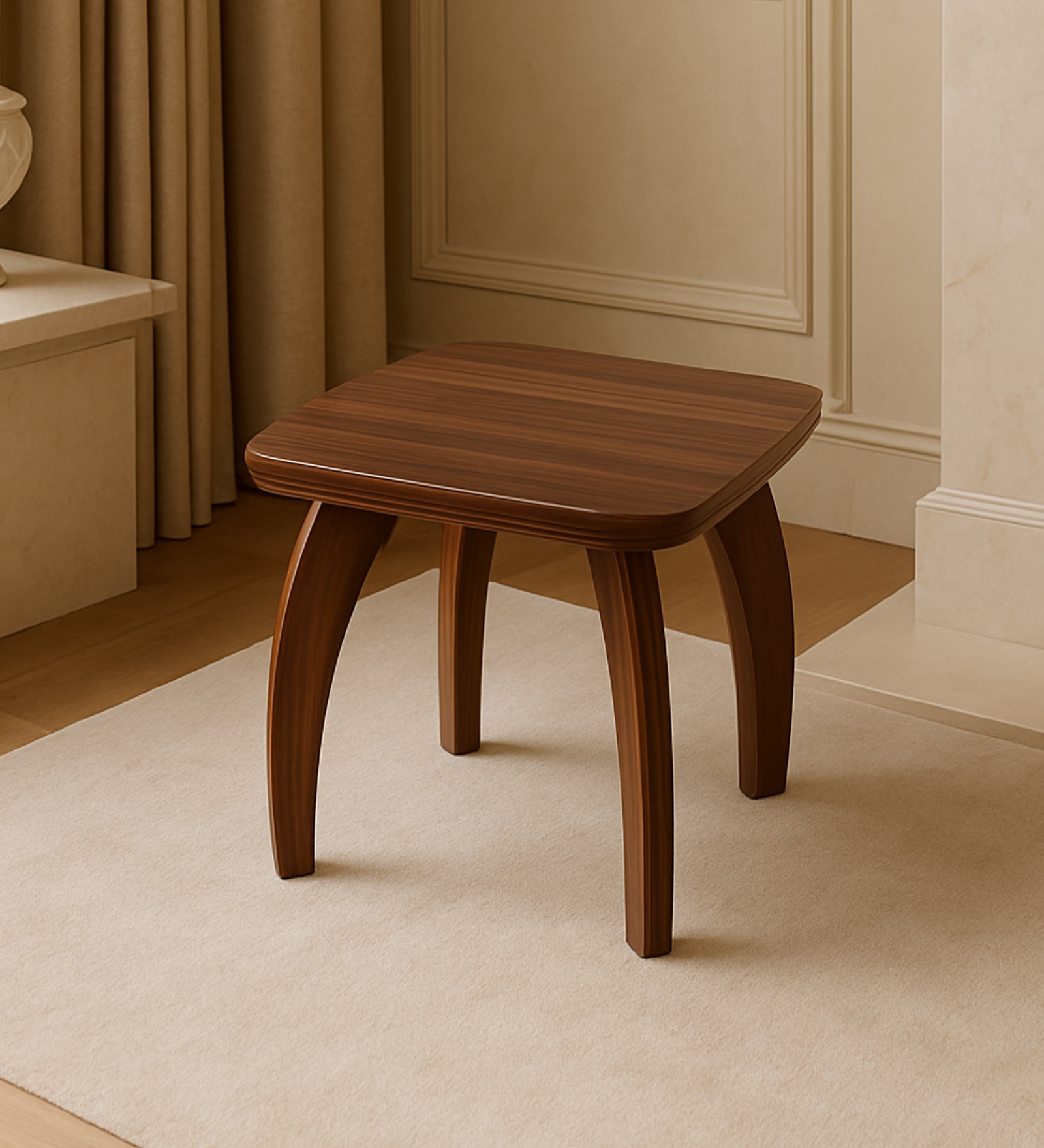 RayTrees Four Leg Square Table/Stool | Walnut Finish