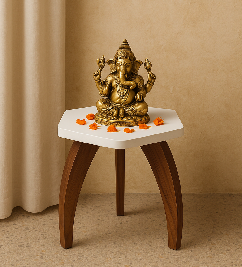 RayTrees Hexa Table | White Finish Stool &amp; Side Table