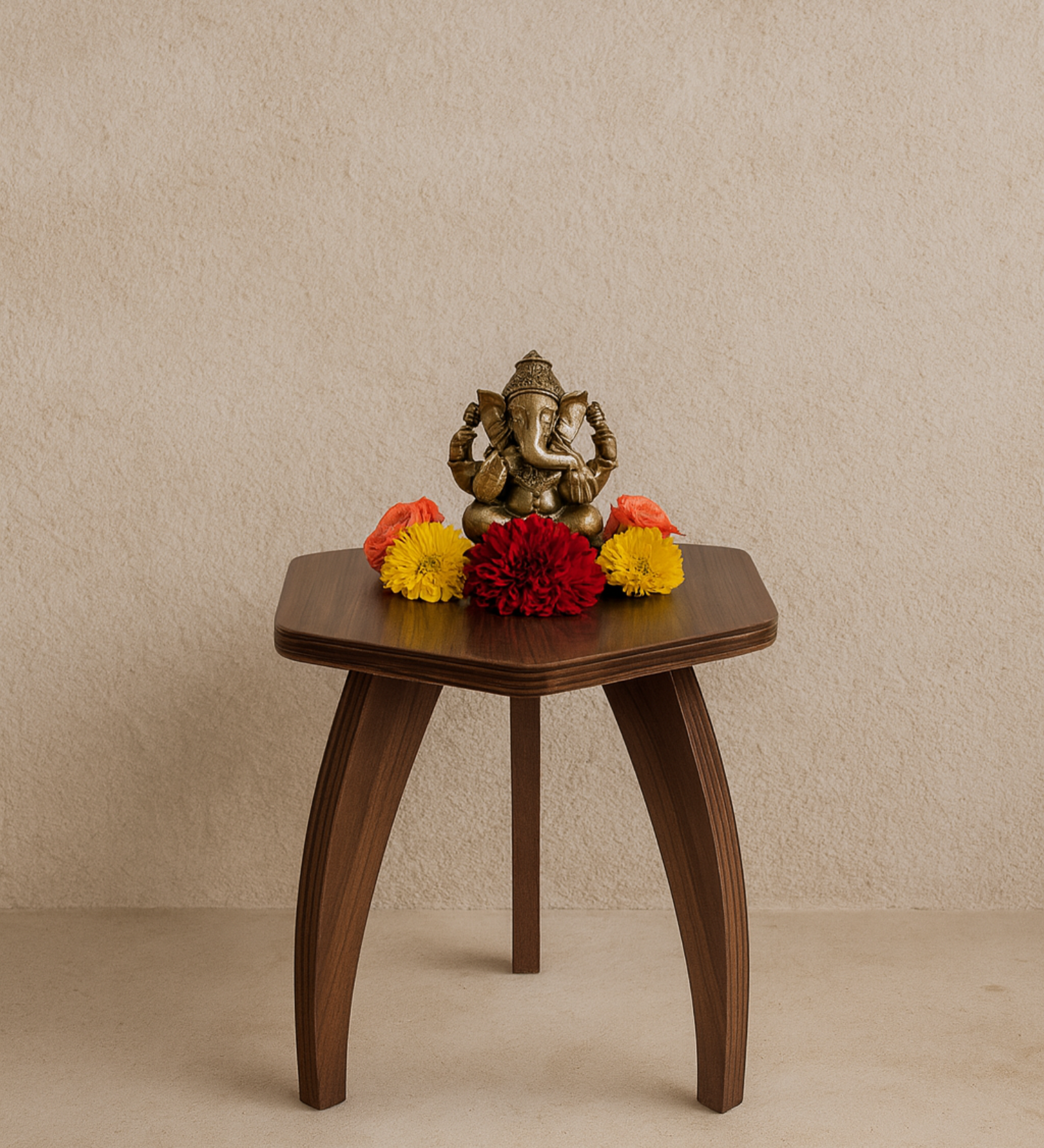 RayTrees Hexa Table | Walnut Finish Stool &amp; Side Table