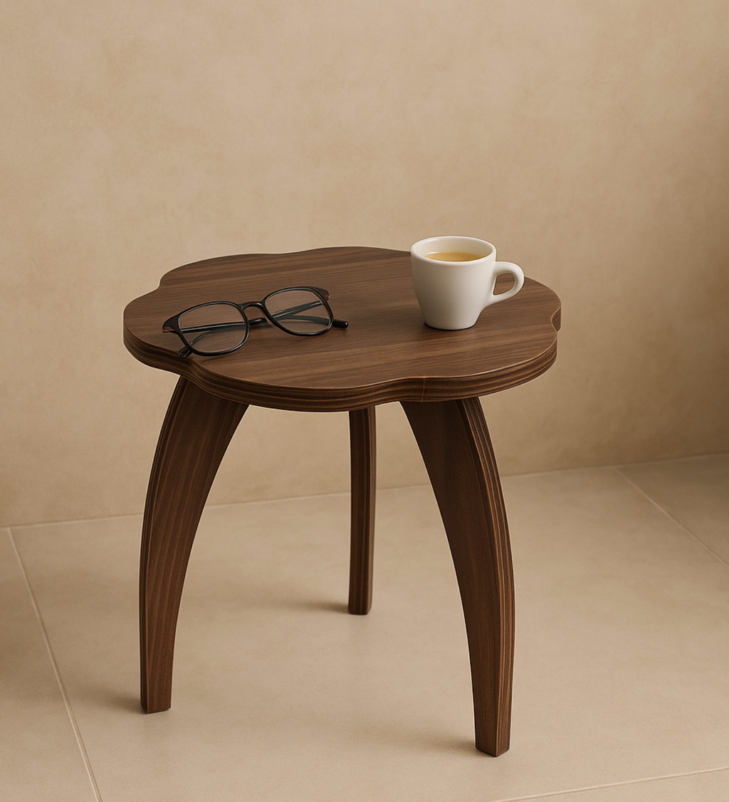RayTrees Three Leg Wave Table | Walnut Finish Stool