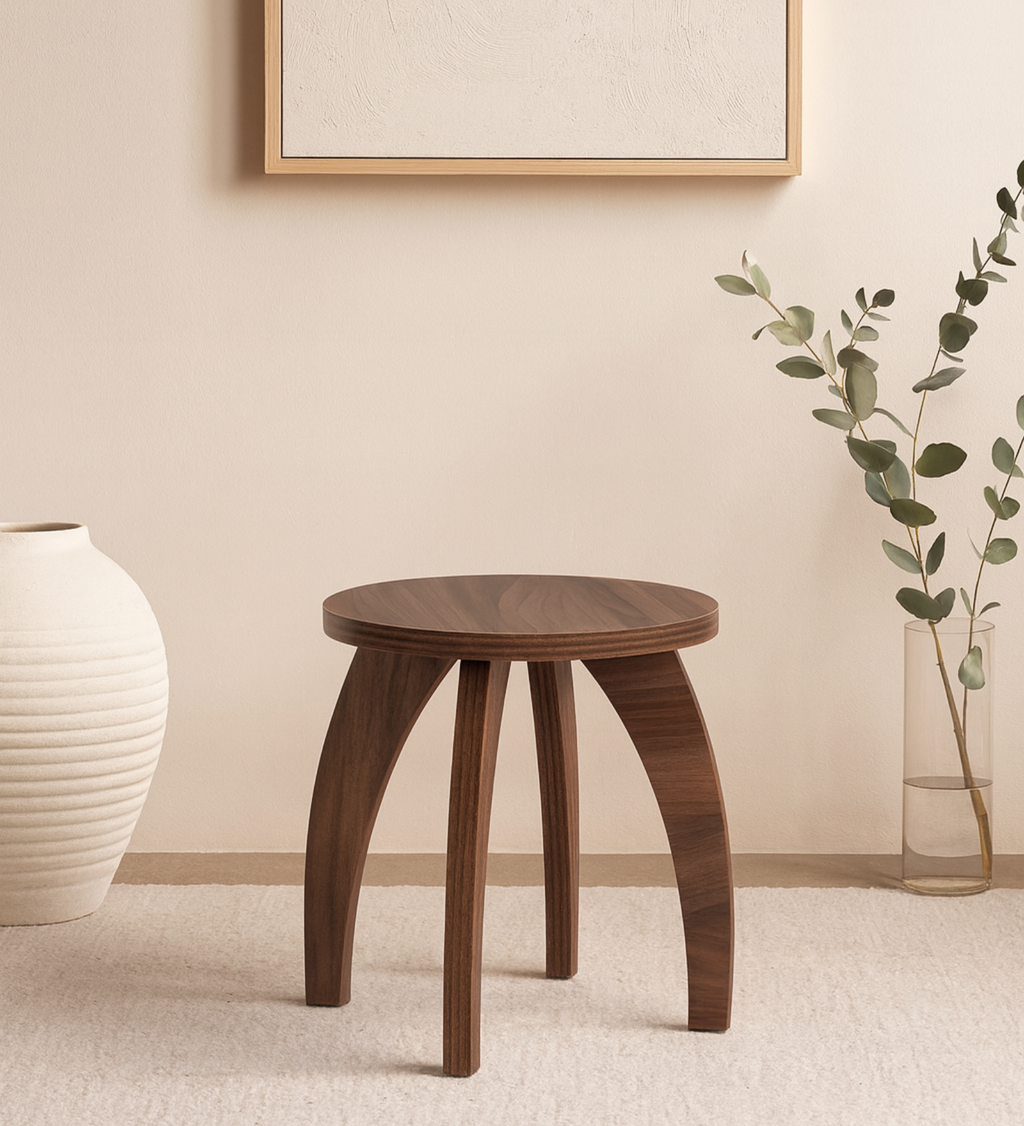 RayTrees Four Leg Round Table/Stool | Walnut Finish