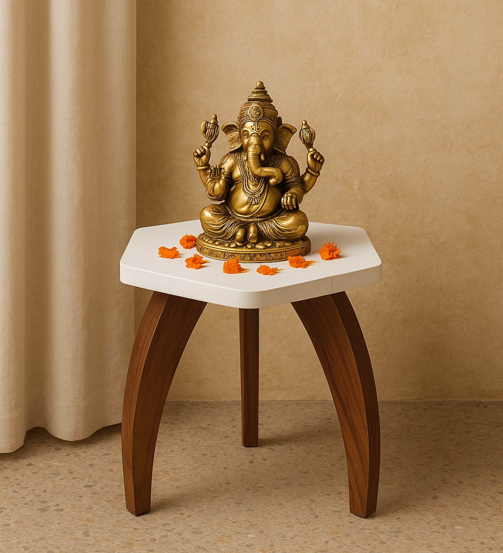 RayTrees Hexa Table | White Finish Stool &amp; Side Table