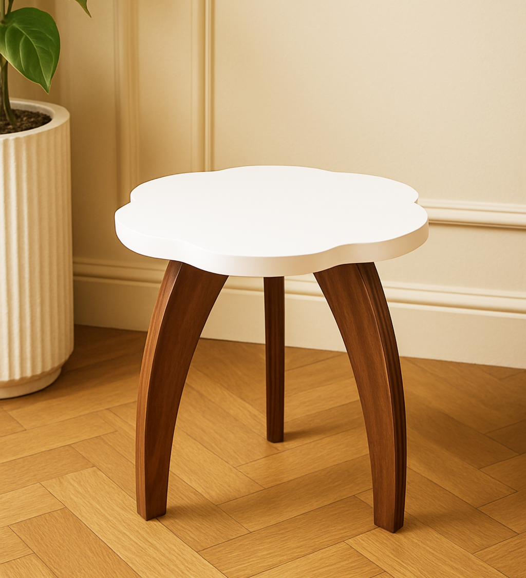 RayTrees Three Leg Wave Table | White Finish Stool
