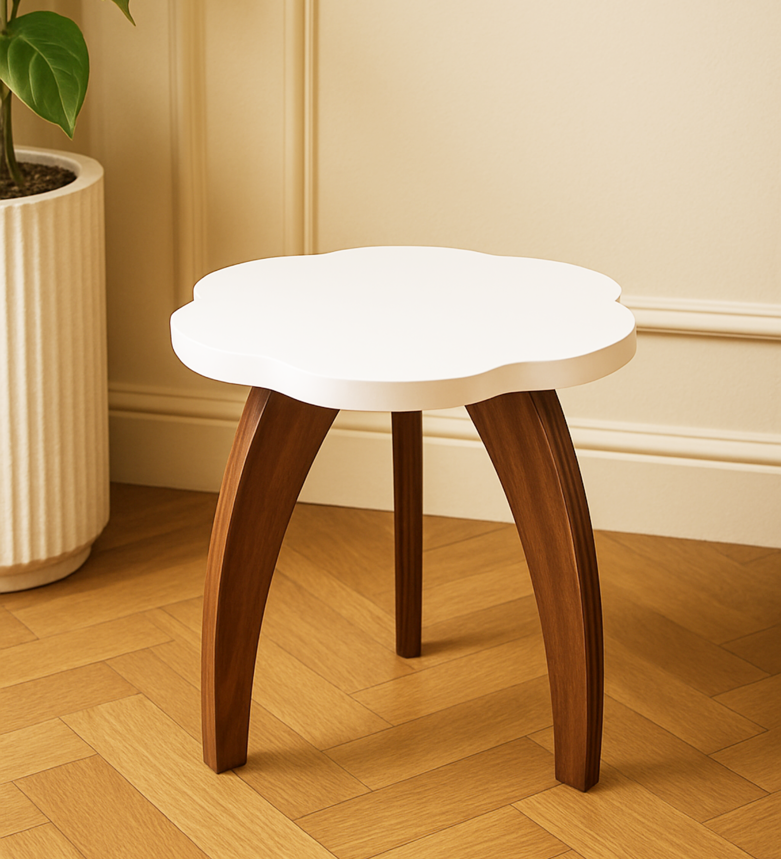 RayTrees Three Leg Wave Table | White Finish Stool