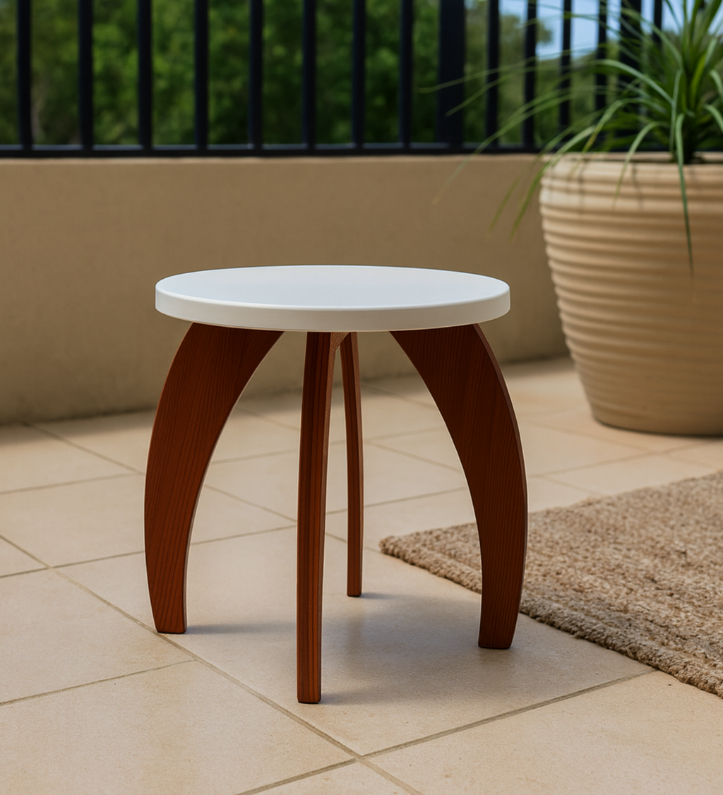 RayTrees Four Leg Round Table/Stool | White Finish