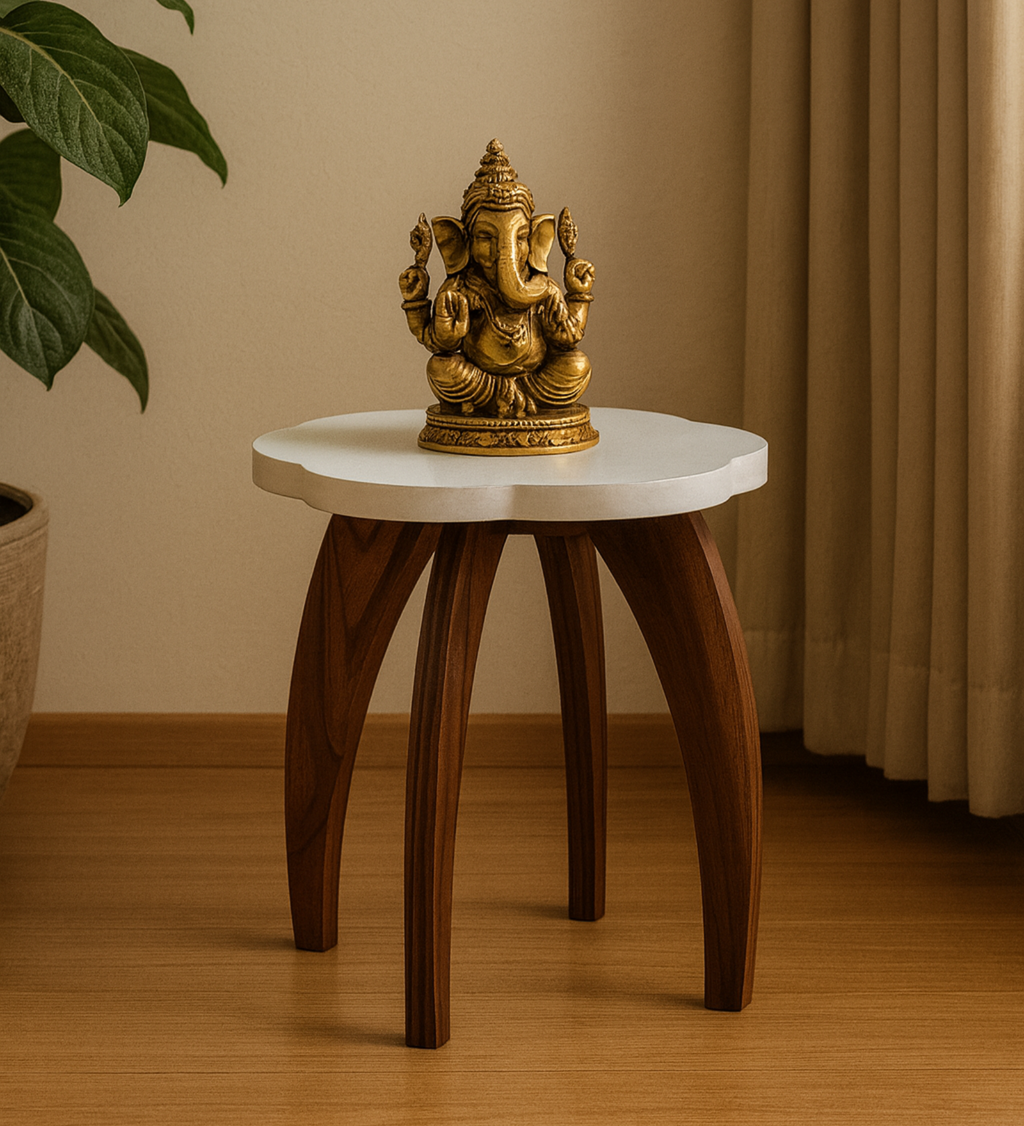 RayTrees Four Leg Wave Table/Stool | White Finish