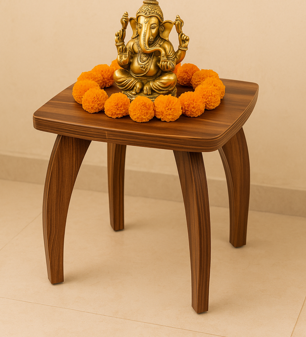 RayTrees Four Leg Square Table/Stool | Walnut Finish