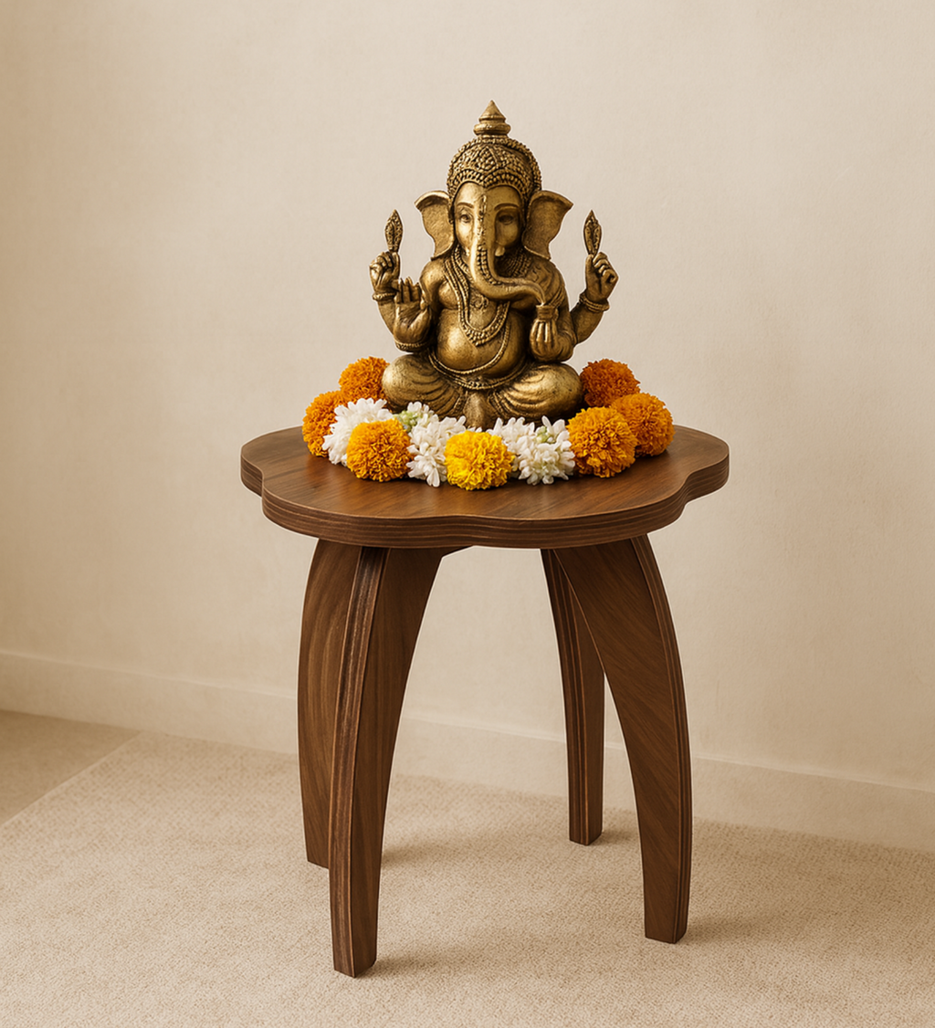 RayTrees Four Leg Wave Table/Stool | Walnut Finish