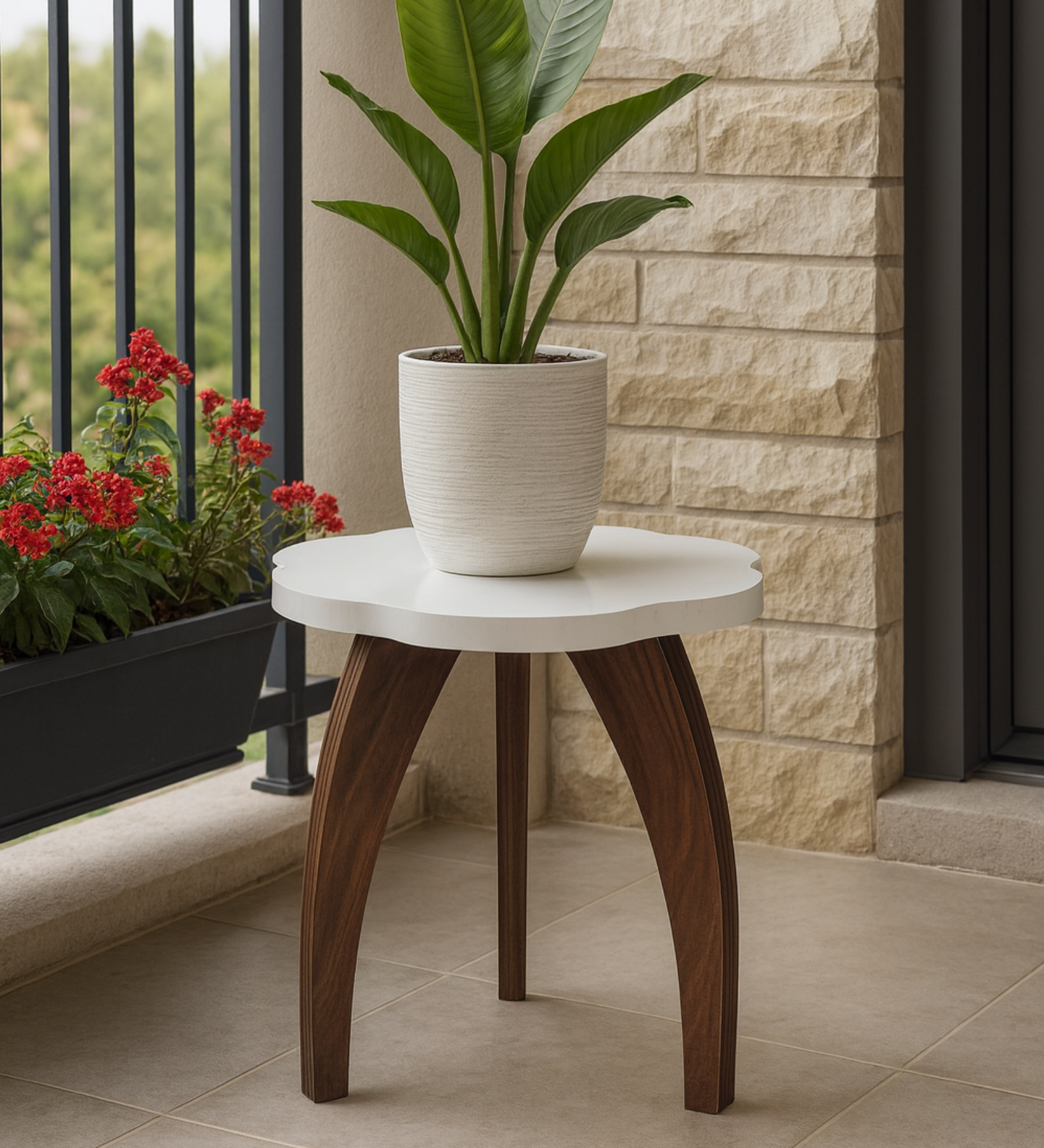 RayTrees Three Leg Wave Table | White Finish Stool